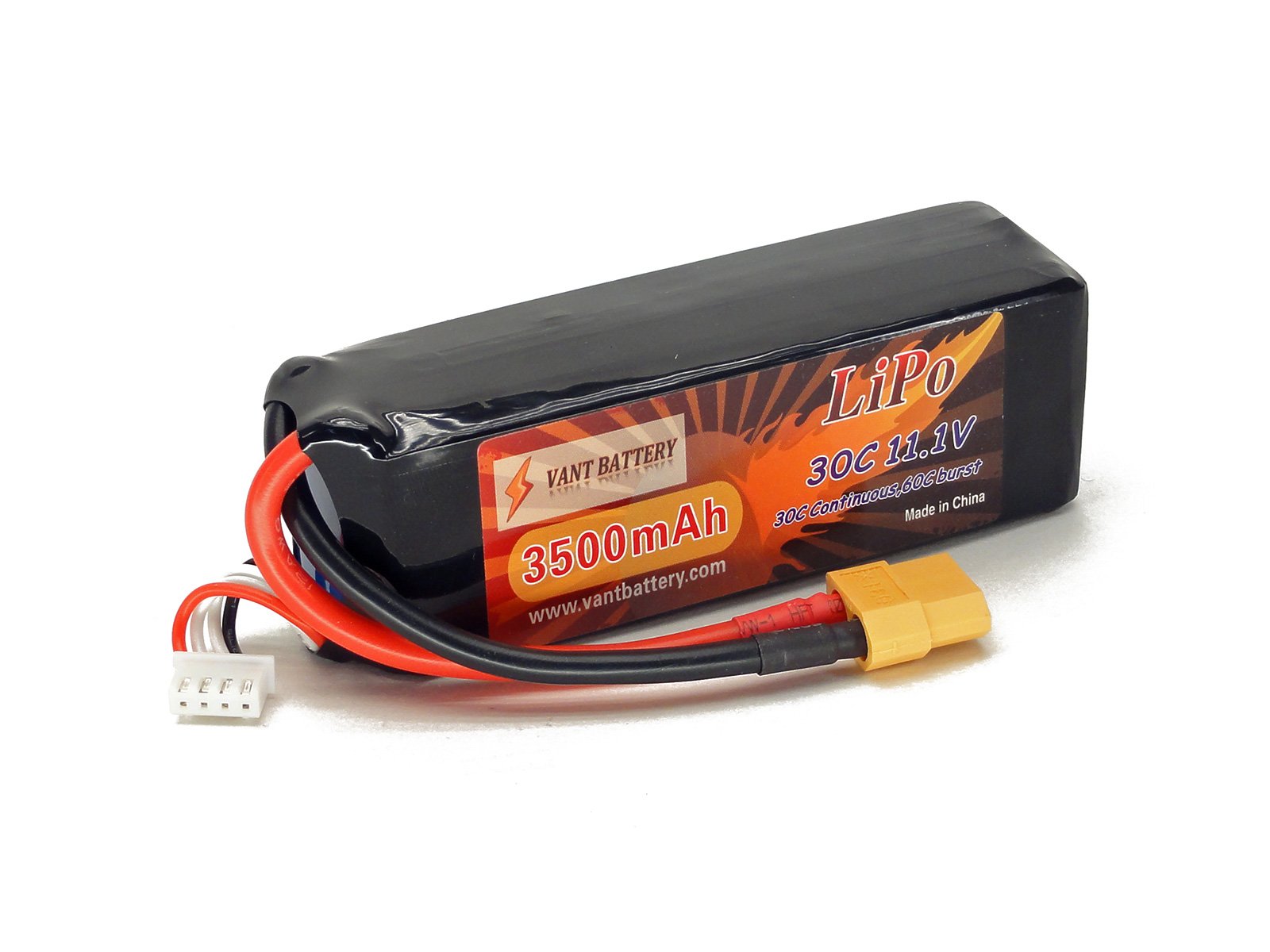 11.1V 3500mAh 3S Cell 30C-60C LiPo Battery Pack w/ XT60 (XT-60) Connector Plug (Airplane Helicopter Quadcopter Multirotor Drone UAV FPV 3S3000-30-XT60 EFLB30003S30)