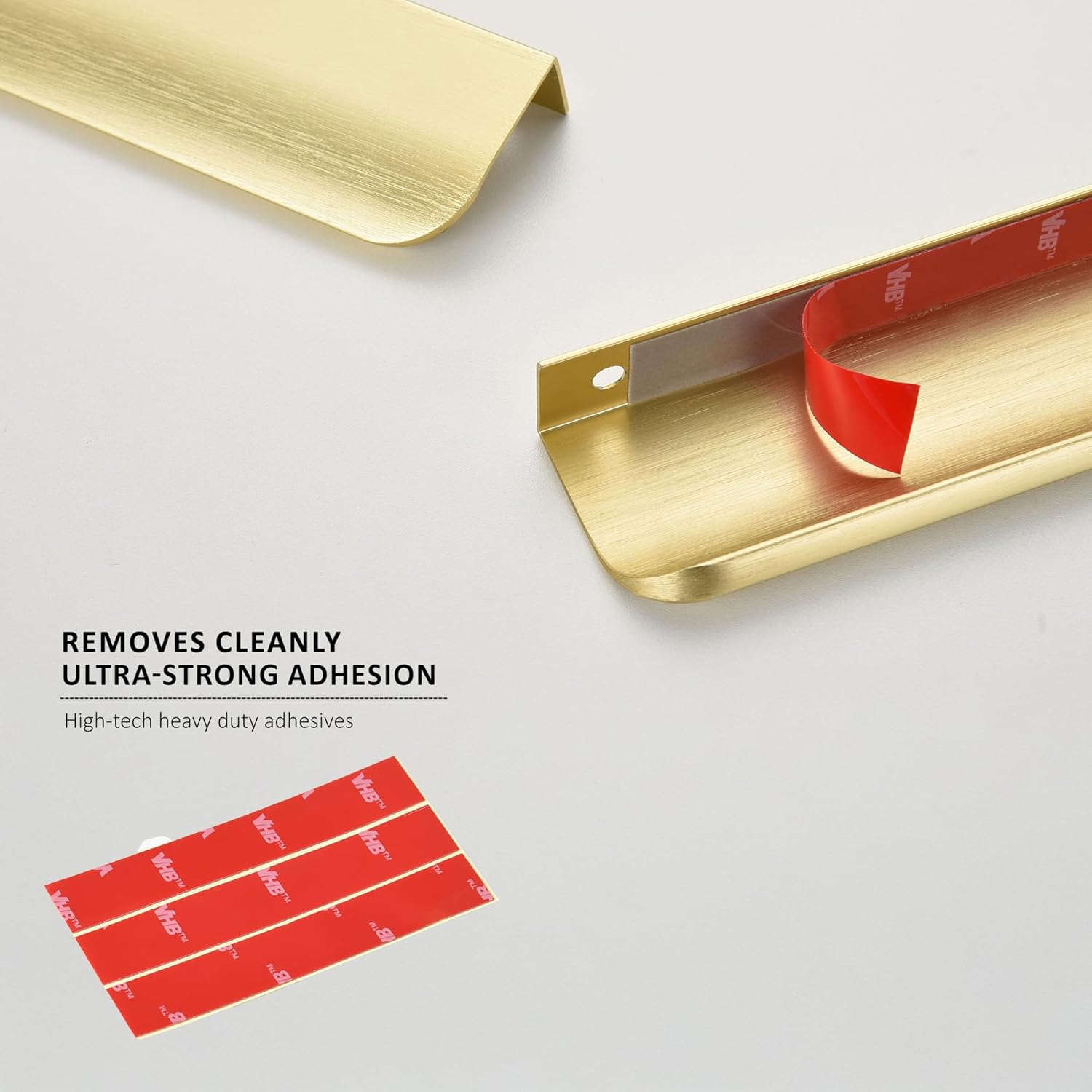 Edge Finger Pulls for Cabinets Peel and Stick on Kitchen Drawer Pull Hidden Invisible Flat Self Adhesive No Drill Handle Pack of 10 Brushed Brass 3.15 inch Overall Length Easy Installation