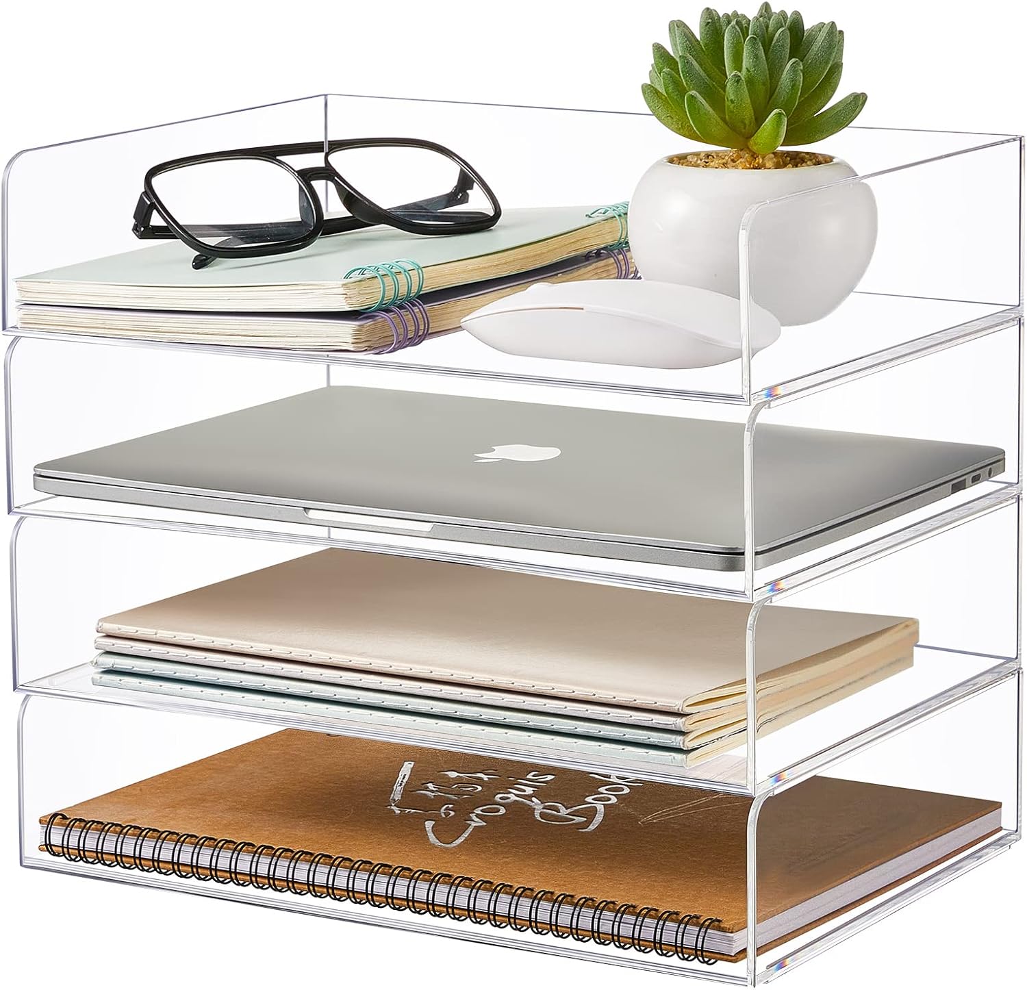 Harloon 4 Tier Acrylic Paper Tray Stackable Letter Tray