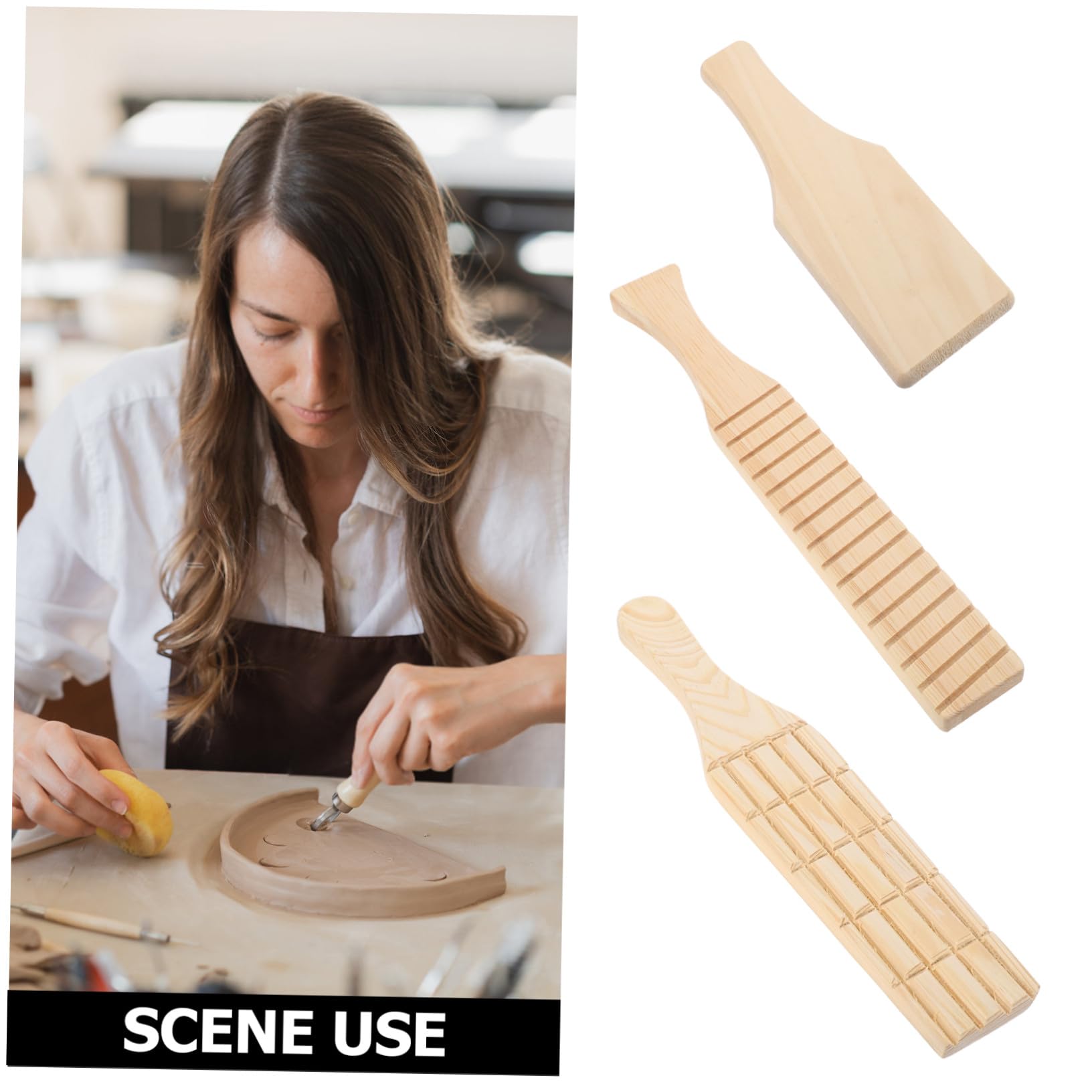 SEWACC 3piezas Losa de Arcilla de Cerámica para Modelado Construcción Manual y DIY de Herramientas Reutilizables para Cerámica y Arcilla Paletas de Madera para Barro