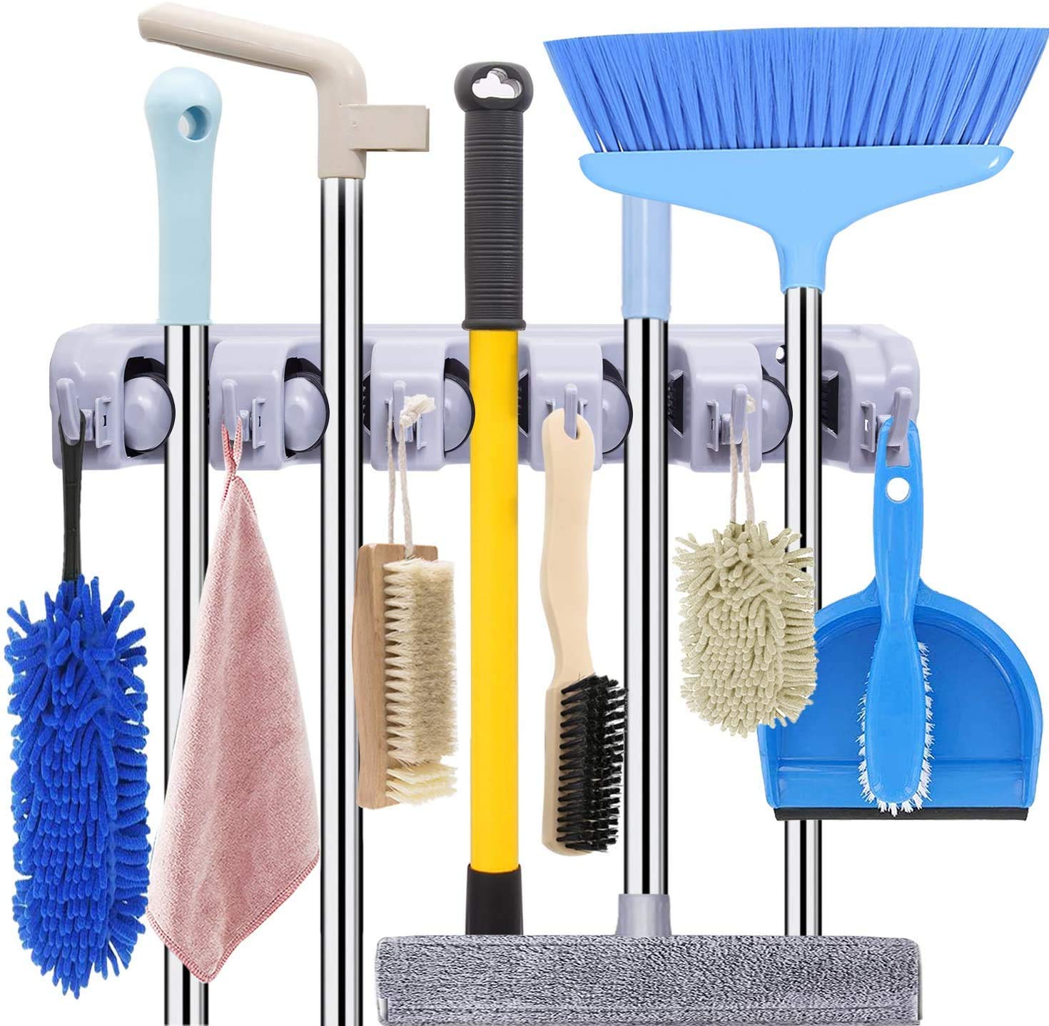 EAYIRA Mop And Broom Holder, Upgraded With Effective Strong Holding 5 Slot Position With 6 Hooks Garage Storage Tools Wall Mounted, Organize Ideas, Standard Size(Plastic, Hanging Shelves) (B08P8MV3RJ) Amazon Price History, Amazon Price Tracker