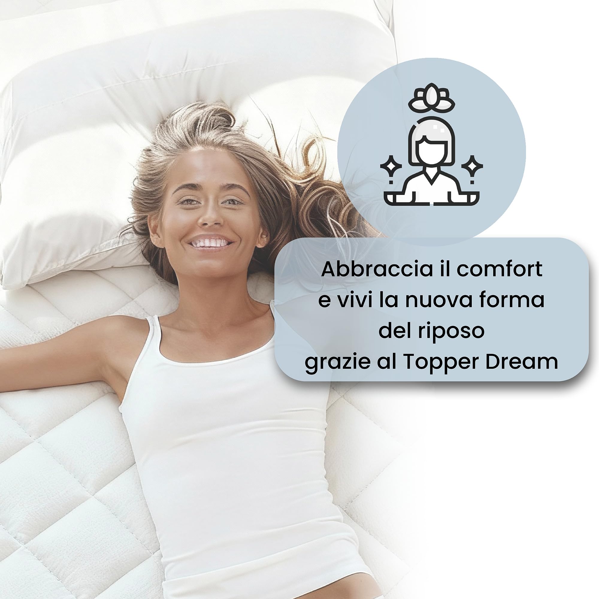 Topper DREAM imbottito e trapuntato, Coprimaterasso Letto Matrimoniale Maxi 180x200 cm, Imbottitura da 700g/m², con Elastici Angolari e soffietto da 8 cm - Lavabile in Lavatrice