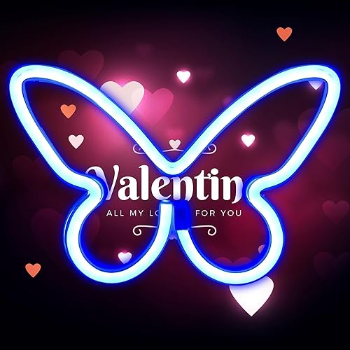 Miniatura 2 de Luz de neón de mariposa, decoración de habitación, decoración de dormitorio, letrero de mariposa azul neón para pared de dormitorio, letrero LED