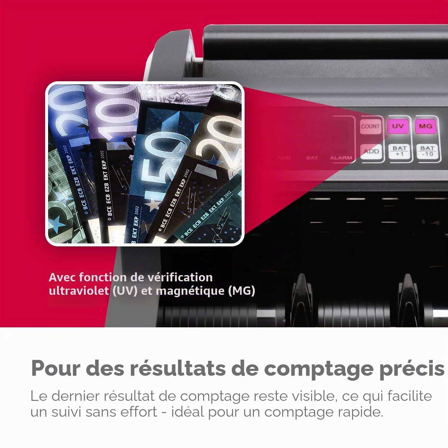 Olympia NC 451 Compteuse de billets et détecteur de faux billets pour tous les billets | Capteurs UV MG | 1000 billets/min | Fonction d'addition | Écran LED | Compteur de billets | Détecteur de