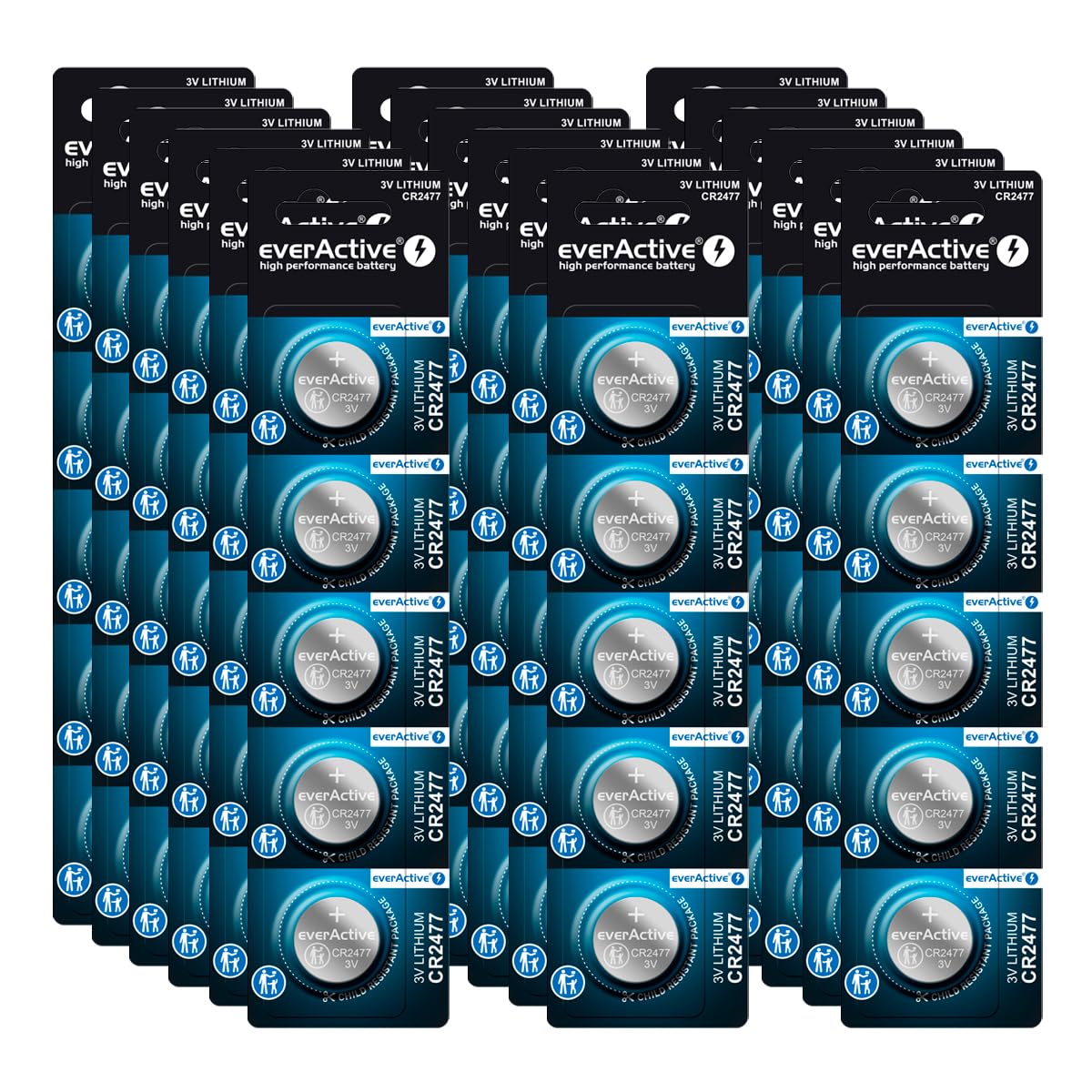 everActive CR2477, 3V, Lithium Knopfzelle Batterien, leistungsstärkste Batterie, 10 Jahre Haltbarkeit, 50 Stück -10 Blisterkarten