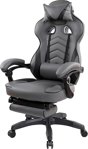 Miniatura 14 de Silla ejecutiva de oficina o juegos con reposapiés, silla de oficina acolchada de piel sintética con reclinable de 150 grados, soporte lumbar y