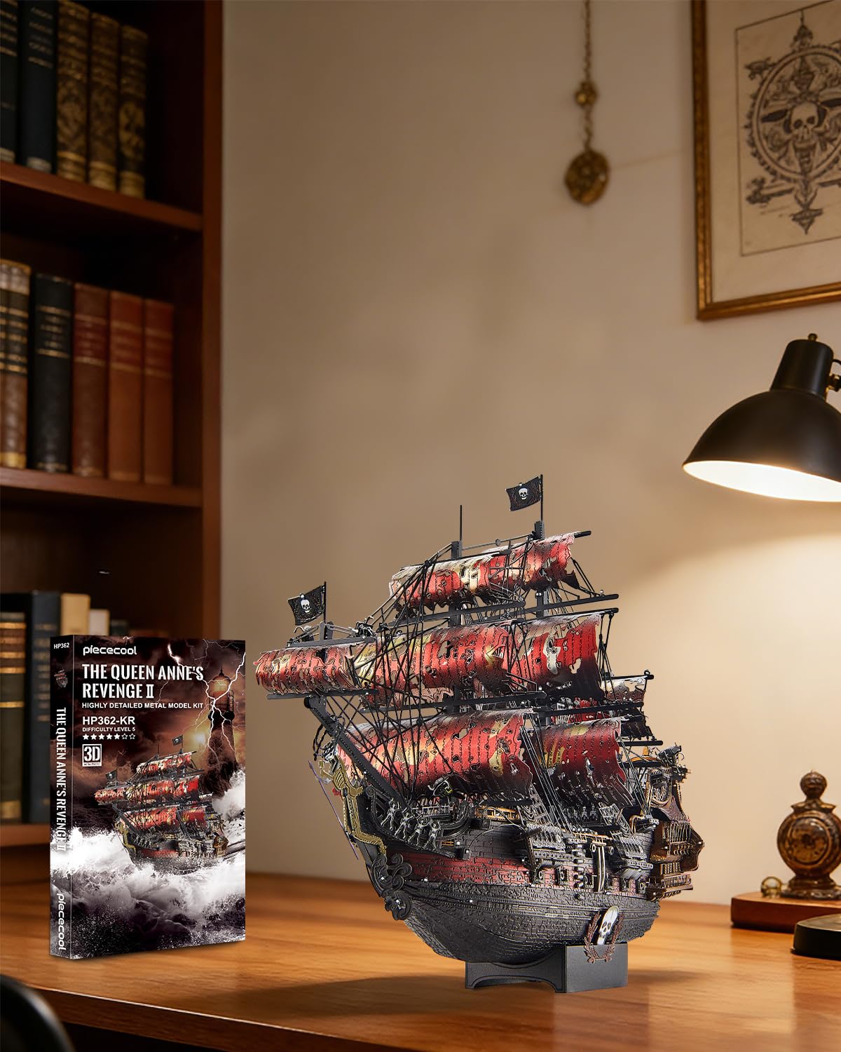 Piececool 3D Puzzle Metall Piratenschiff Queen Anne's Revenge, Modellbausatz für Erwachsene, 439 Teile, Edelstahl, Segelboot
