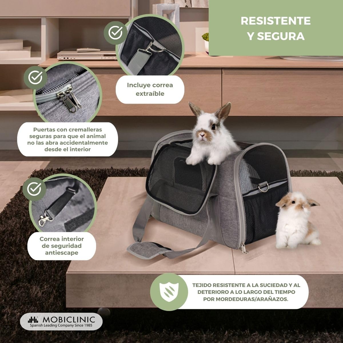 Mobiclinic® Pets, Transportín Perro Gato, Bronco, Plegable, Banda para Trolley, Ventilación, Múltiples accesos, Ajustable, 48x25x30 cm, Portátil, Adaptable a Maletas, Mascotas pequeñas