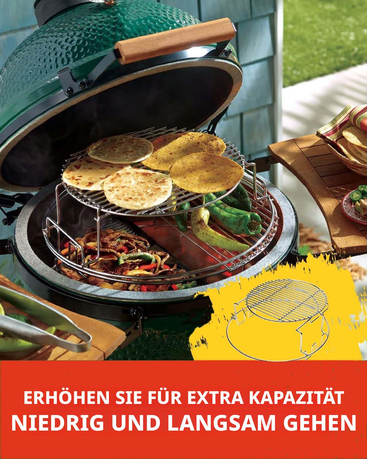 5-teiliges Edelstahl-EggSpander-Kit für Big Green Egg Large,3-Ebenen Stapelbare Grillroste + Conveggtor-Korb + 2 Halbmond-Roste,Über 40 Grillmodi & Kreatives Kochen,Langlebig,Verformungsfrei