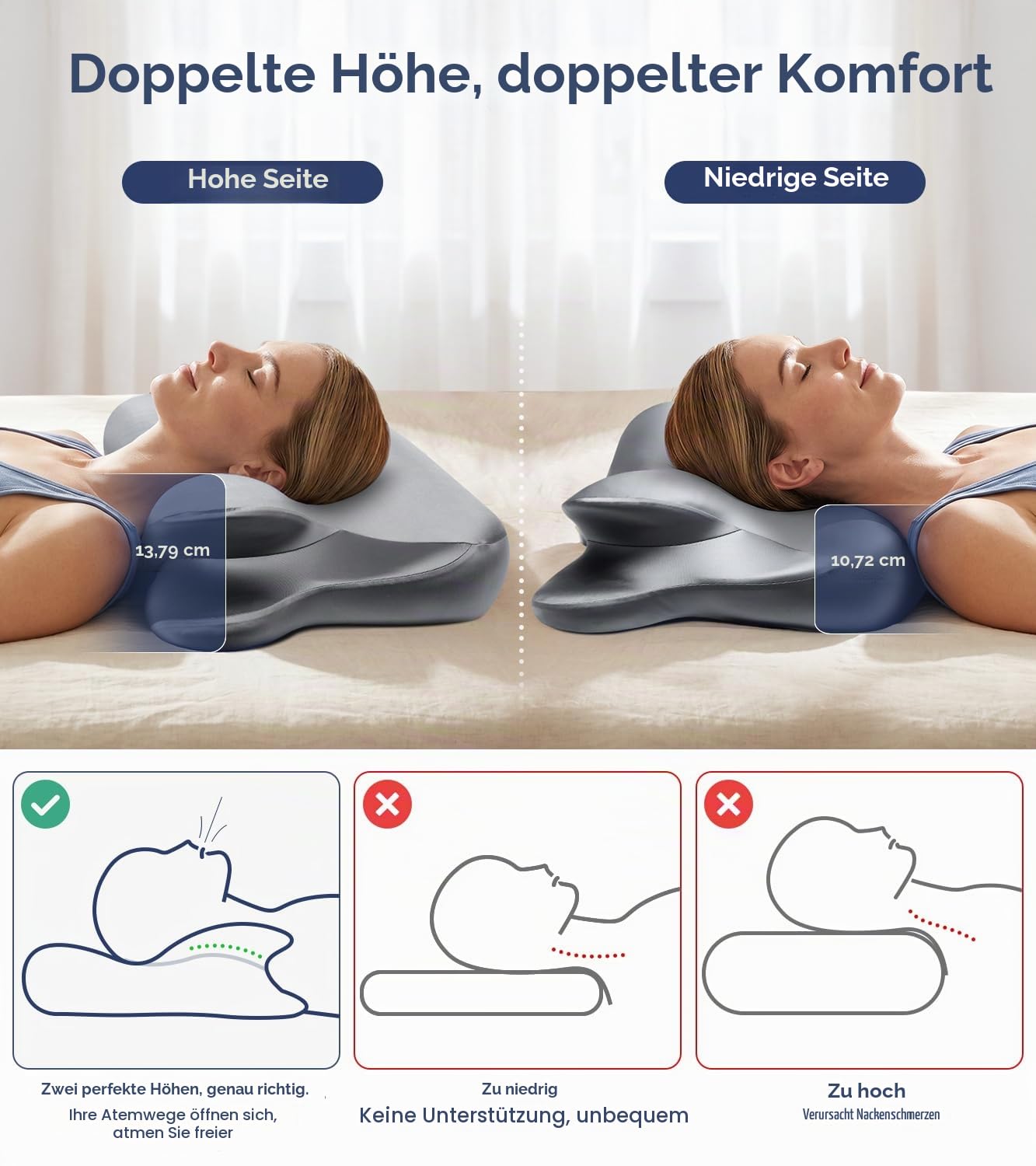 Kopfkissen, Memory Foam Gel Nackenkissen, Seitenschläferkissen & Schmetterlingskissen für Seiten, Rücken & Bauchschläfer