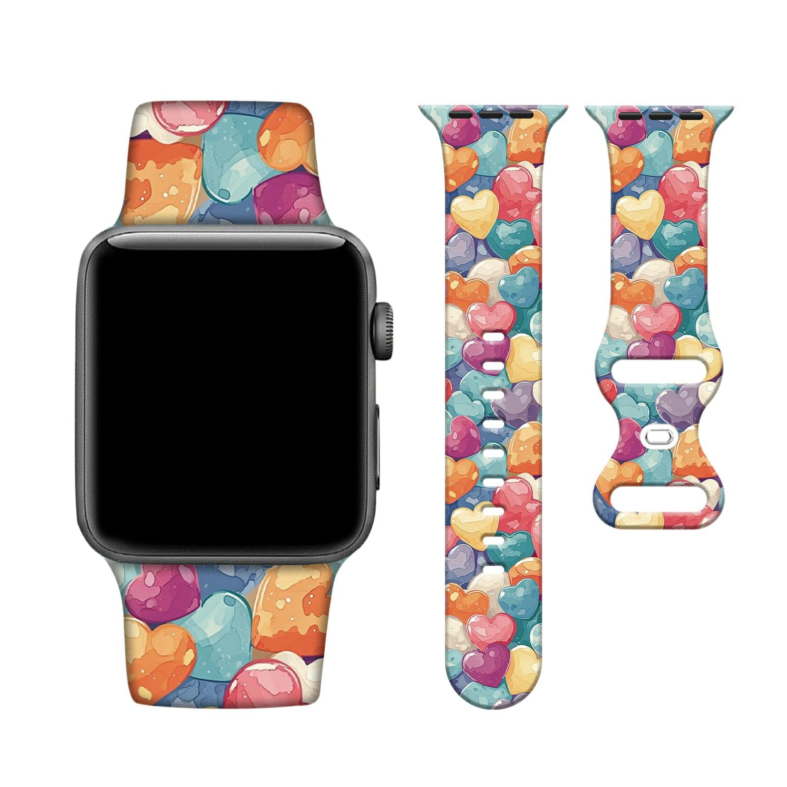 Colorful Heart Watch Bands Compatible with Apple Watch,Cute Adjustable Soft Silicone Wristbands Replacement Strap for iWatch SE/Series