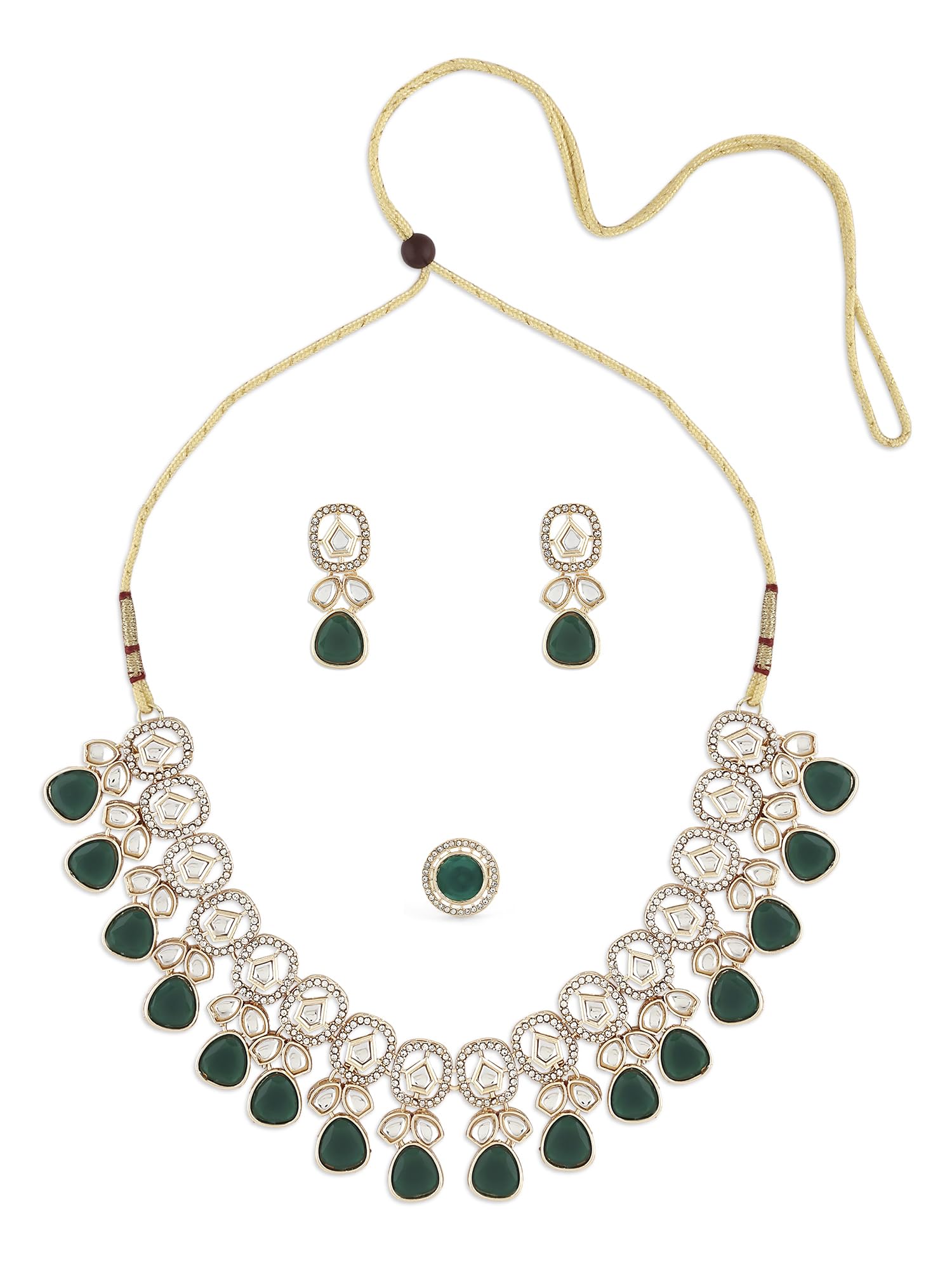 ZAVERI PEARLS Green Kundan Stones & Austrian Diamonds Necklace Earring & Ring Set For Women-ZPFK16763 (B0CL2BW8VG) Amazon Price History, Amazon Price Tracker