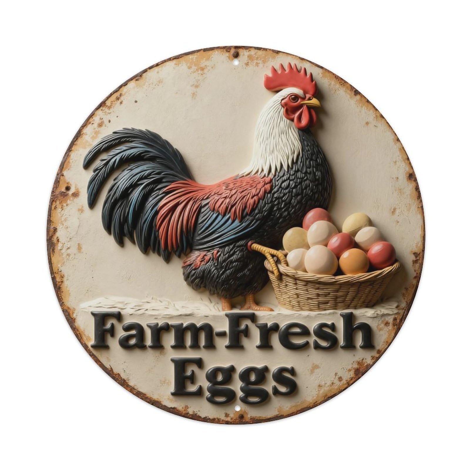 Zlatcbu Vintage Farm Fresh Eggs Rooster Basket Pattern Metal Tin Sign Retro Wall Art Poster, Decor For Home Living Room Bar Cafe Garage, 8X8 Inch