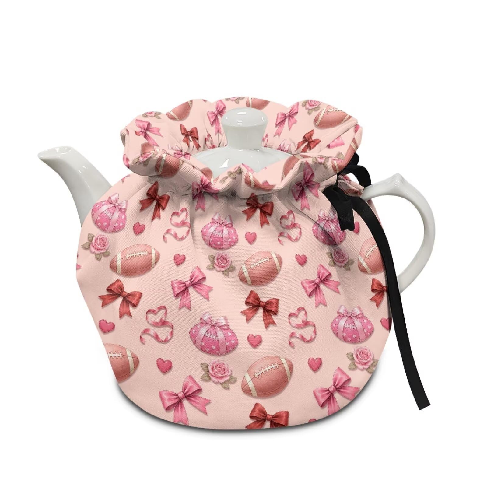 Pink Bow Tea Cosy for Teapot Insulated Kettle Cover Fall Breakfast Warmer Kitchen Teapot Dust Covers Washable Tea Cozy Tabletop Decorations for Afternoon Tea Coffee Party