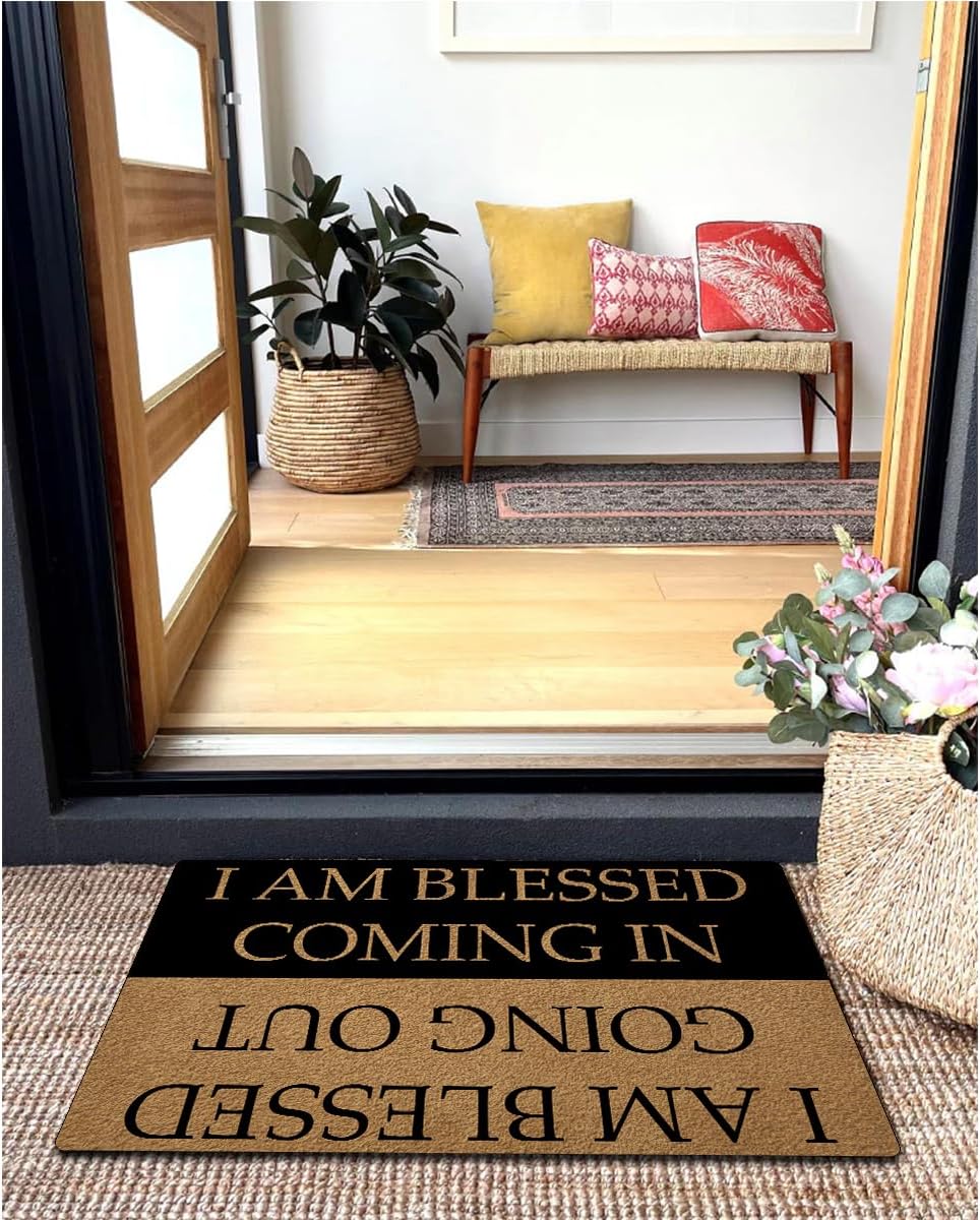 Funny Welcome Doormat with Anti-Slip Rubber Back Prank Gift Home Decor Area Rugs for The Entrance Way Indoor Mats (I AM Blessed Coming in and Going Out) (30x18, Blessed Coming and Going Out)