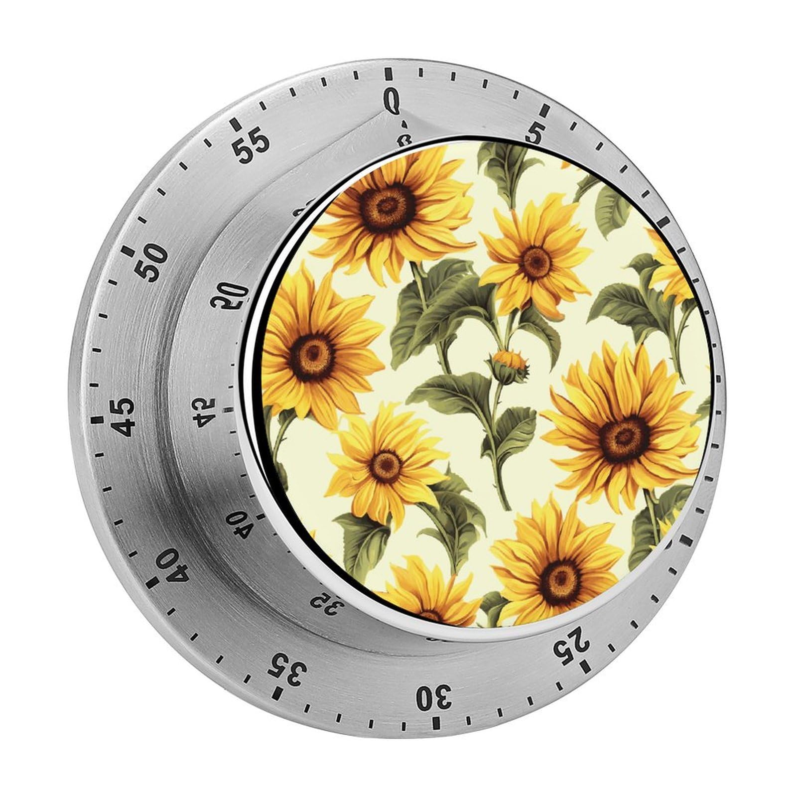 Summer Sunflower Manual Countdown Timer with Magnetic Base Visual Mechanical Timer for Classroom Home Study and Cooking