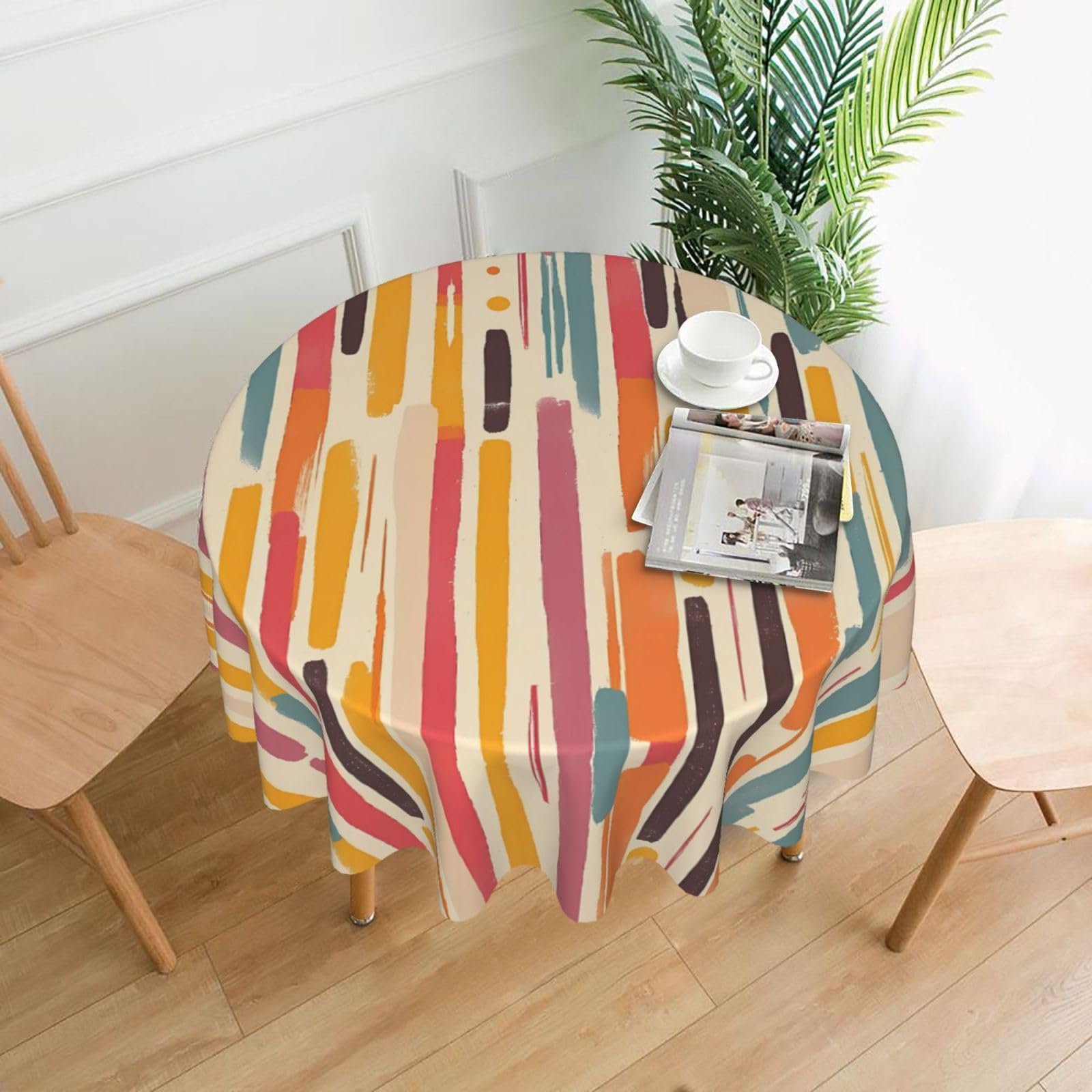 MROWYC Rainbow stripes Printed Practical Round Tablecloth, Durable, Suitable for Home, Restaurant, Hotel, Gathering, and Decorative Table Covers
