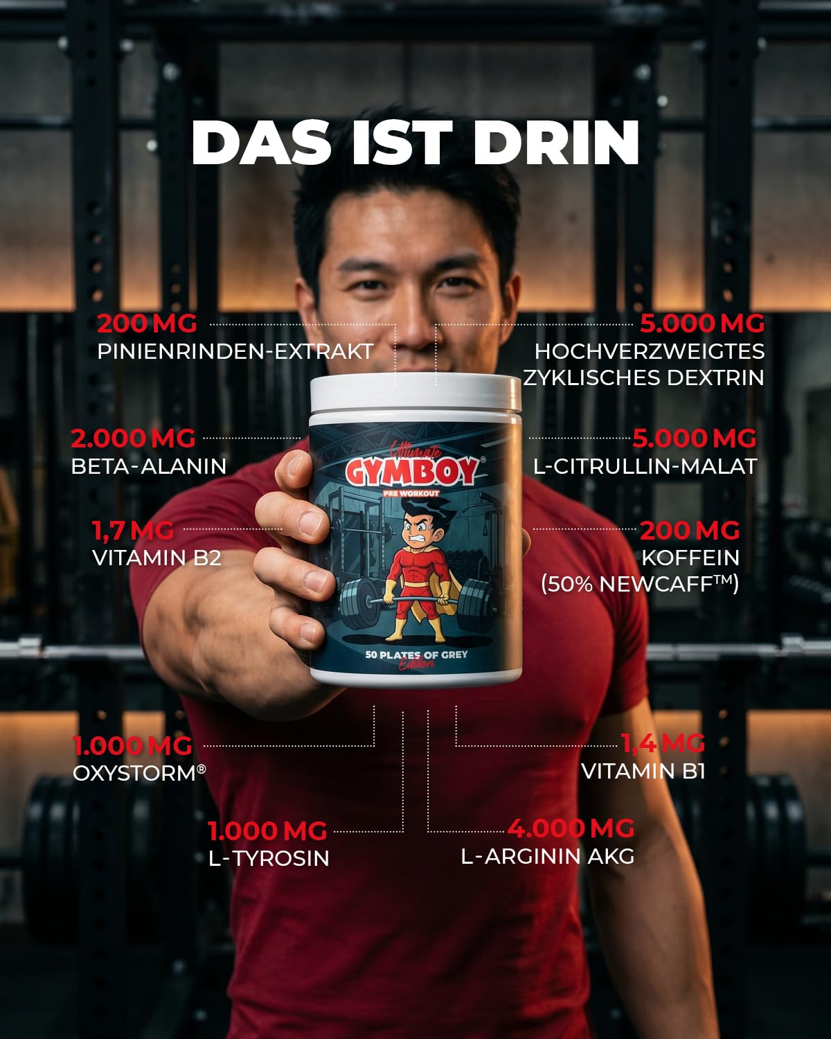 50 Plates of Grey Edition – Pre-Workout Drink – 5.000mg L-Citrullin Malat + 4.000mg Arginin AKG – 200mg Koffein – Mit NEWCAFF & OXYSTORM – Vegan – 500g (25 Portionen) (Pfirsich-Kaktusfeige)