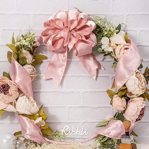 Miniatura 3 de Ribbli Cinta de satén rosa champán con alambre de 2.5 pulgadas, cinta de Navidad rosa champán para envolver regalos, coronas, guirnaldas, decoración