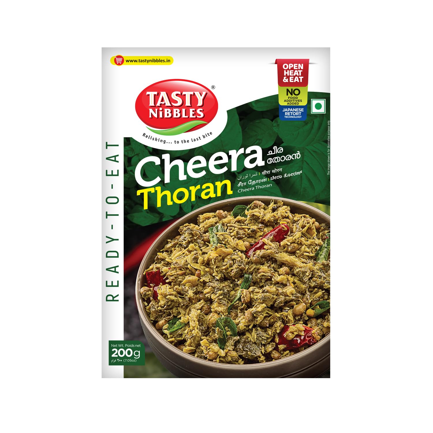 Tasty Nibbles Ready to Eat Cheera Thoran 200g | Open Heat & Eat | Vegetarian | No Added Preservatives | Japanese Retort Technology [Pack of 1]