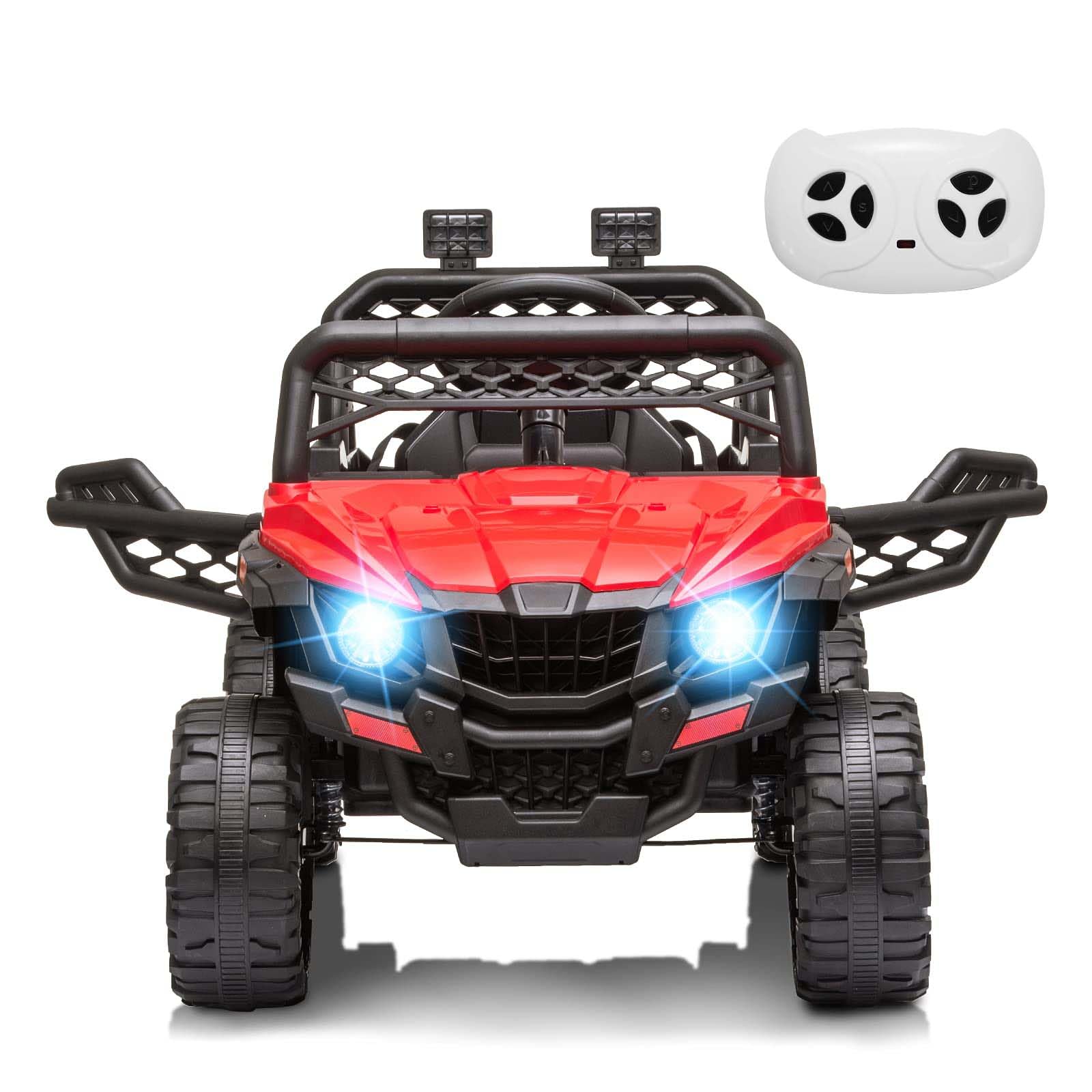 12V Kids Ride On Car Truck w/Parent Remote Control, Spring Suspension, LED Lights, Open Doors, Safety Belt, AUX Port, Music, Spring Suspension Red