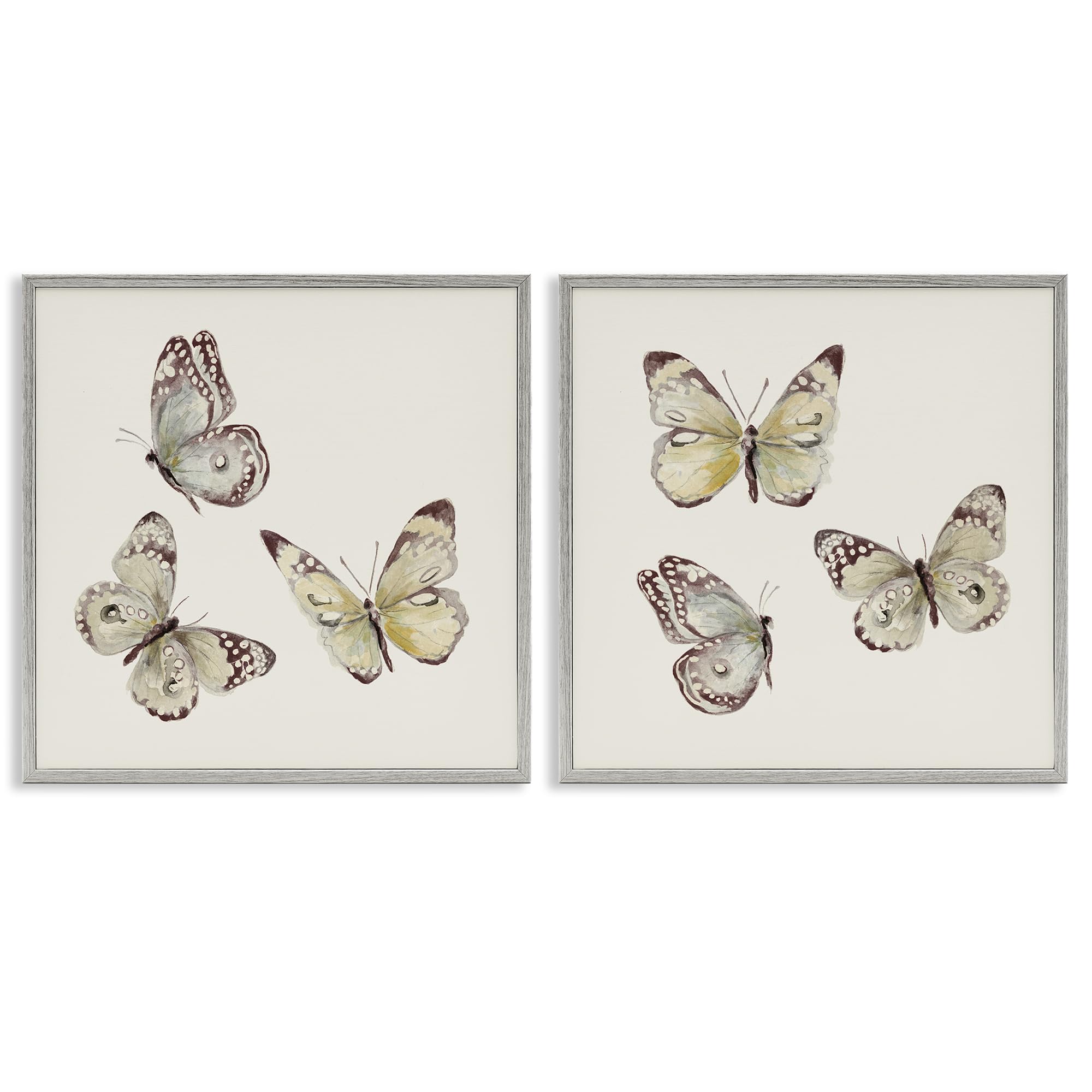 Stupell Industries Farmhouse Gray (Textured) 'Flight Of Butterflies On Beige'| 2Pc Framed Giclee Art Set 2