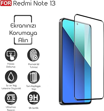 Rongep Redmi Note 13 için Ekran Koruyucu 9H Sertlikte Anti-Static Temperli Cam Görüntü Kalitesini ve Dokunmatiği Etkilemeyen Çizilme ve Darbelere Karşı Ekranı Kaplayan Premium Redmi Note 13 Koruma