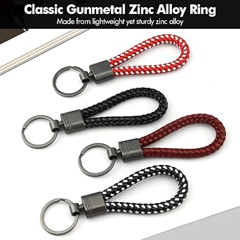 4-Pack Braided Keychains, Woven PU Leather Keyring, Personalized Colorful Lanyard, Key Rings for Car Key Fobs, Keys, Bags and Wallet, Gift for Men Women