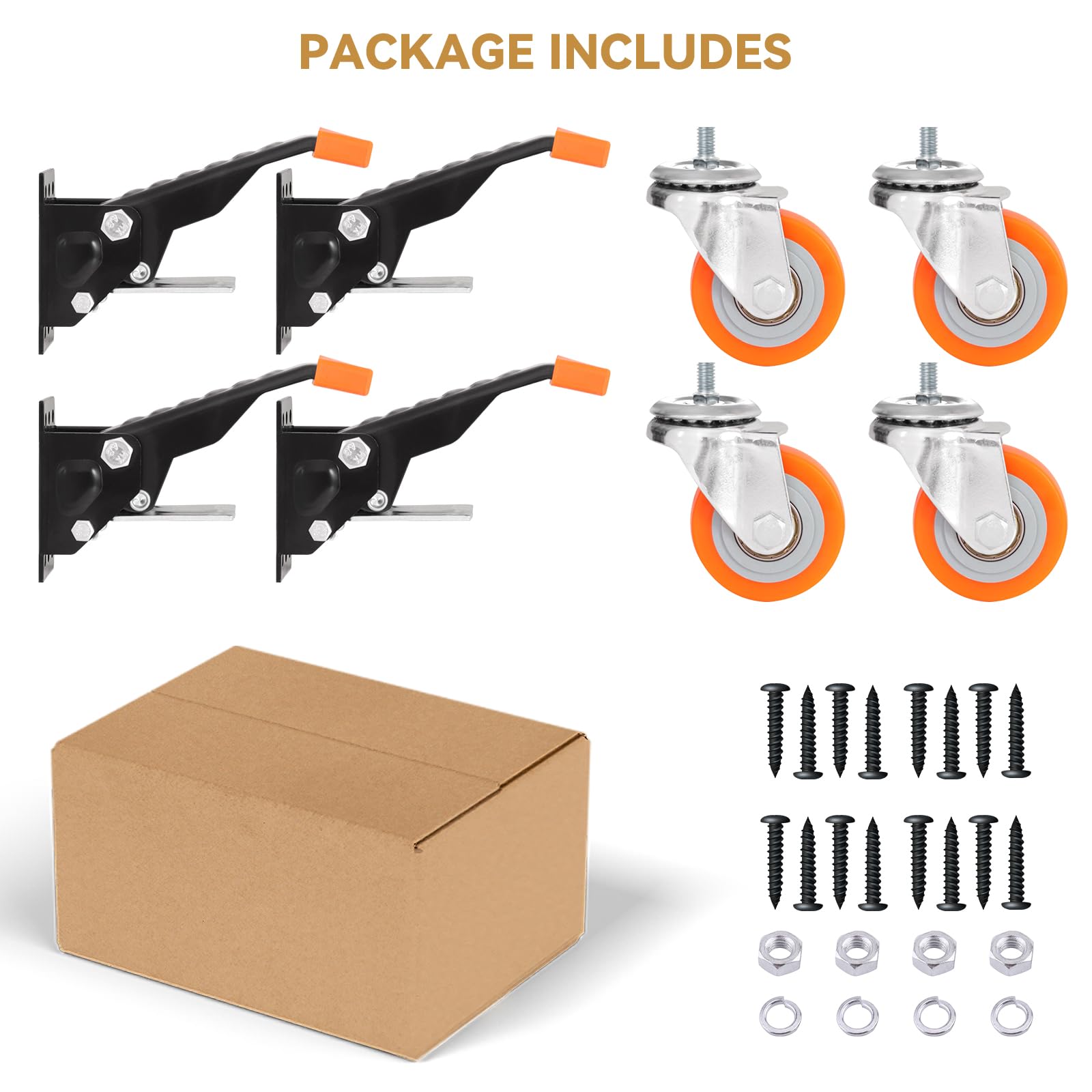 Roulettes Charge Lourde Pivotantes 63,5 mm – Lot de 4 Roulettes d’Établi Rétractables, Capacité 300 kg, Polyuréthane, Kit Complet pour Établis, Tables et Meubles