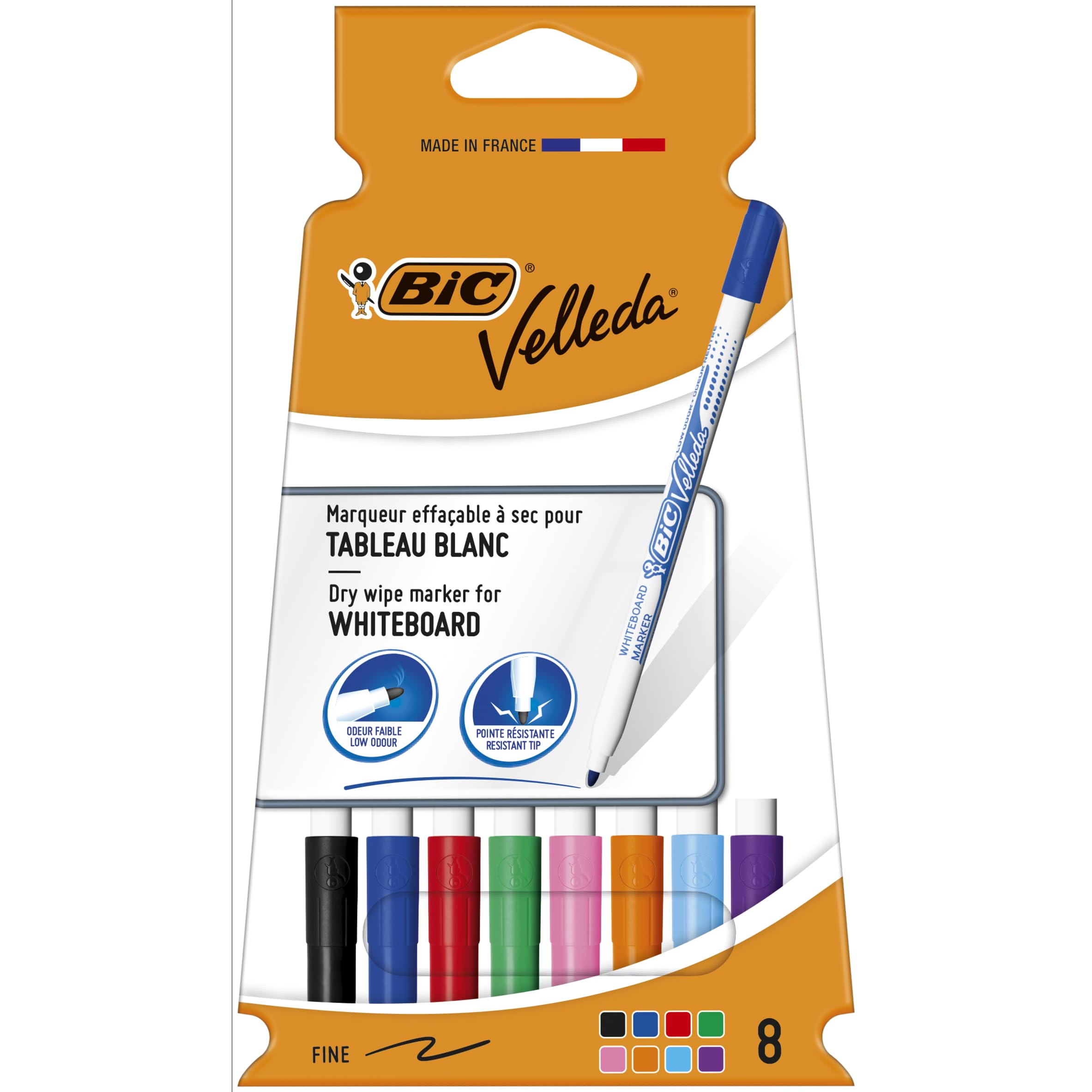 Bic Velleda 1721 - Rotulador para pizarra blanca (línea de 1,5 mm, colores surtidos, 8 unidades)
