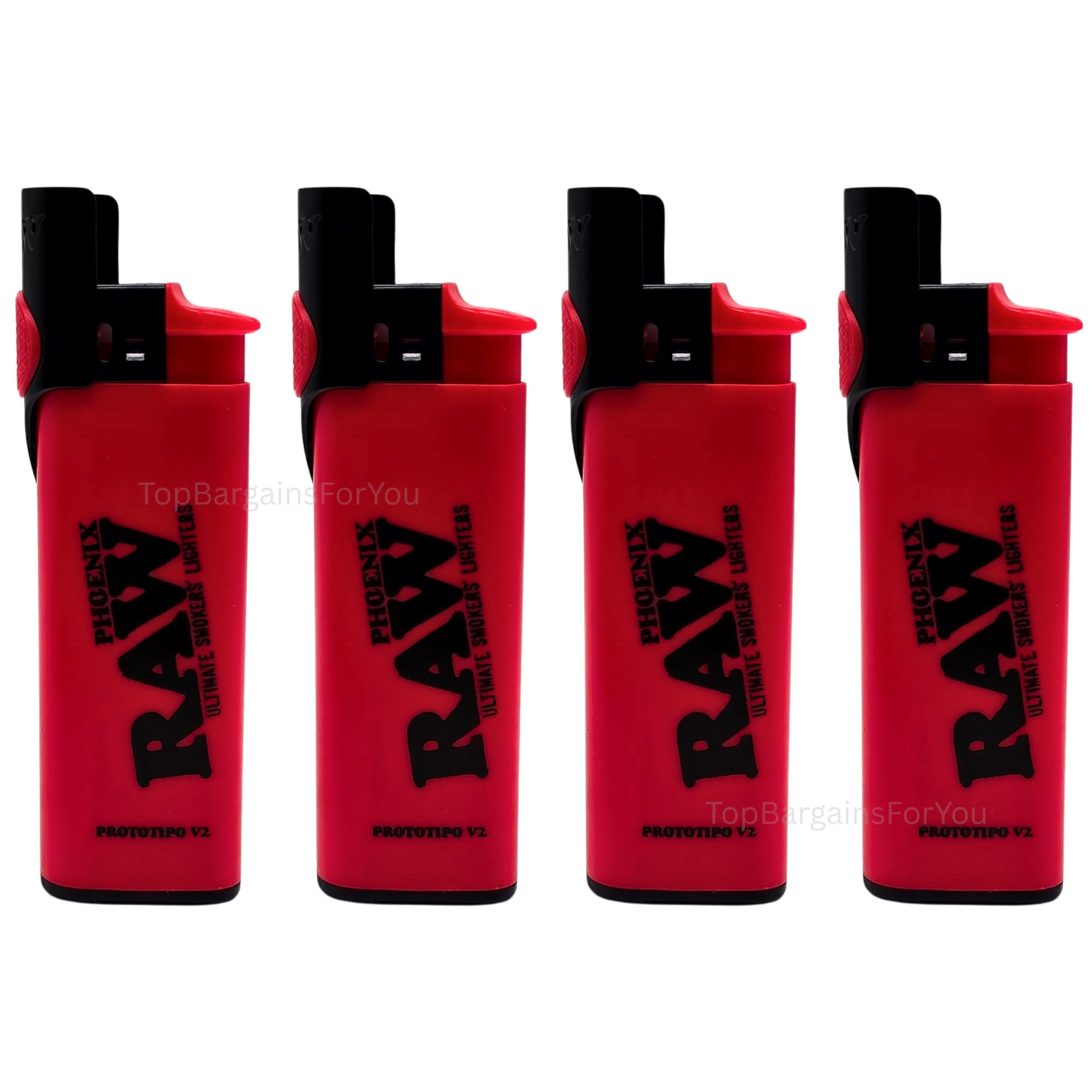 Zactly 4 Red Phoenix Raw Phoenix Rare Refillable Lighter – Black Standard Flame Lighter With Built-In Wind-Resistant Shield And Packing Tool Poker Stick – Durable & Reusable Design (4 Red Phoenix)