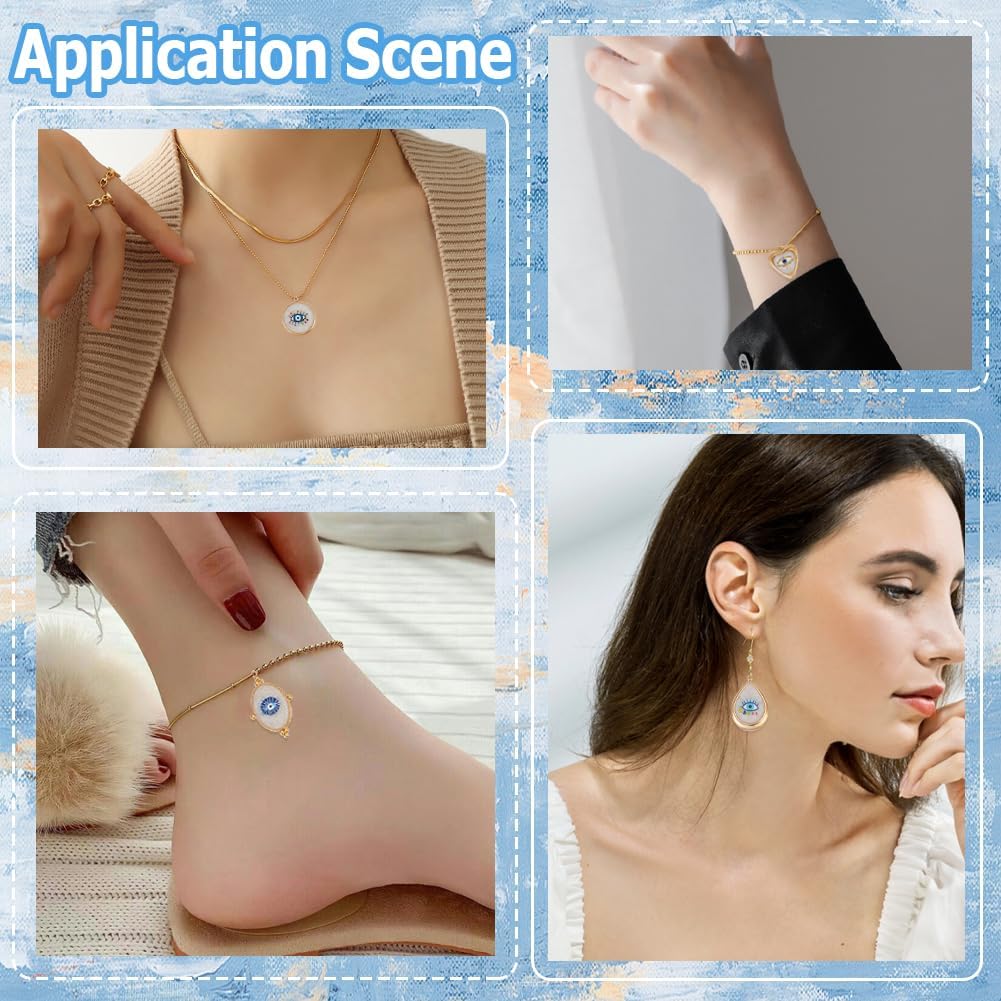 Beebeecraft 5Pcs 5 Styles Enamel Evil Eye Charms 18K Gold Plated White Blue Oval Teardrop Heart Shape Eye Pendant Charms for Jewelry Making - Image 5