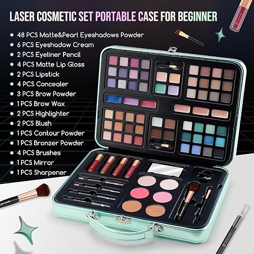 Miniatura 2 de Color Nymph Kits de maquillaje todo en uno para adolescentes, niñas, principiantes, con bolsa de mano incluida, 54 colores, sombra de ojos, rubor,