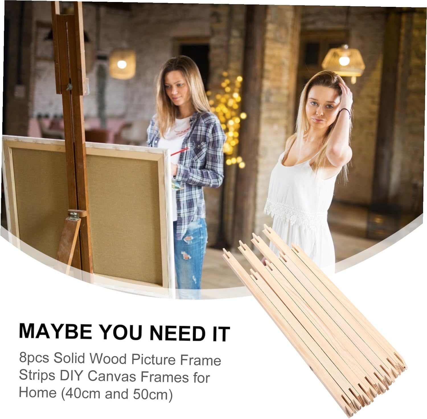 Gogogmee Solid Picture Frame Strips DIY Canvas Frame Kit 8 Pieces 19.68X0.74X0.70 Inch Wood Inner for Home Art Display and Canvas Prints