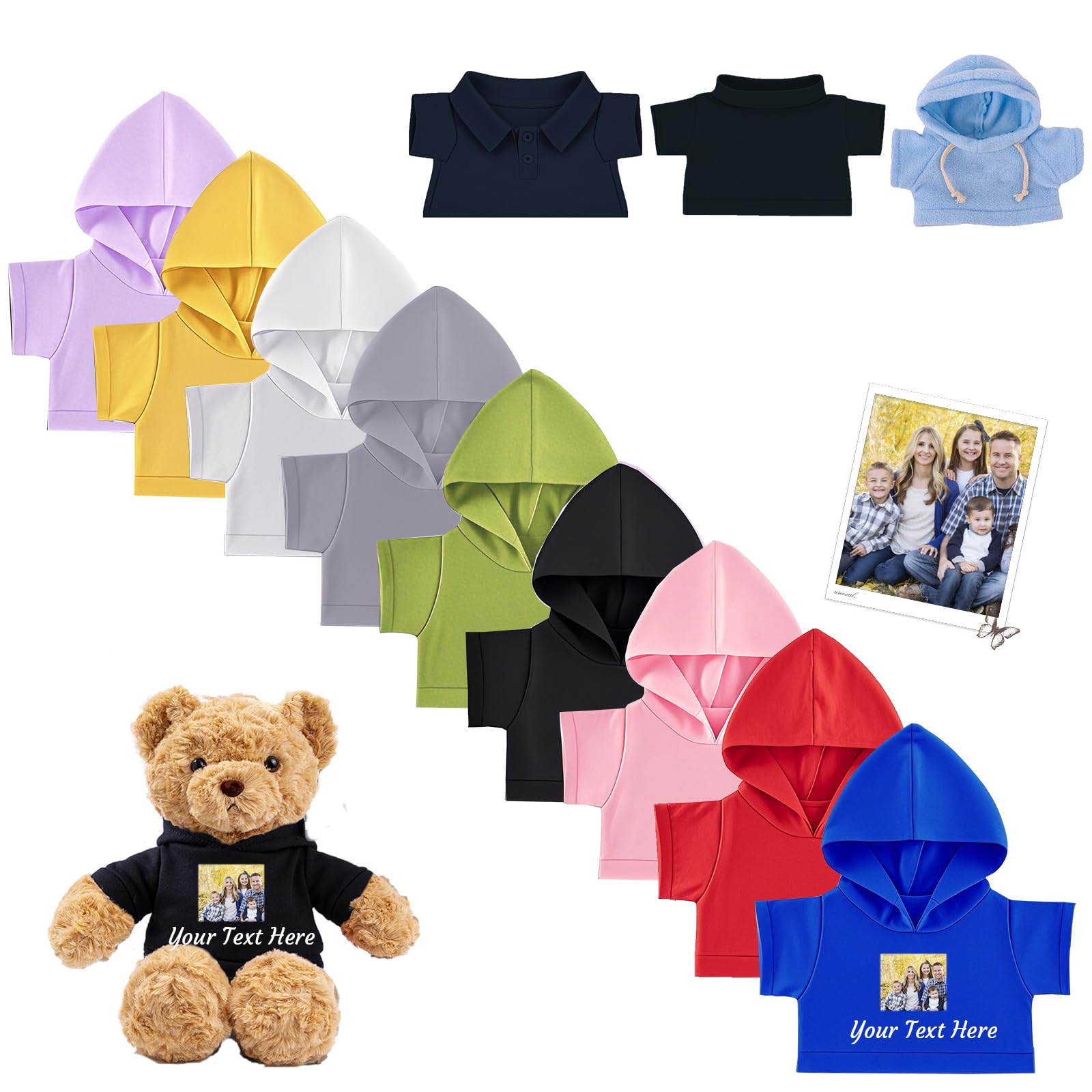 4 Vêtements Pour Ours En Peluche – Tailles 12 à 16 Pouces – Capuche, Motif Ours – Coton, Lavable – Lot Marron, Rouge, Bleu