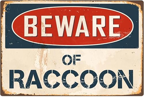 StickerPirate Letrero de metal retro de aluminio vintage de 8 x 12 pulgadas con texto en inglés "Beware of Raccoon" VS352
