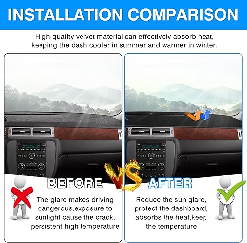 Vista 3 de Autorder Cubierta de Alfombrilla del Tablero para Chevy Silverado Sierra 2007-2013, Chevy Tahoe Suburban Denali Avalanche y GMC Yukon/XL 2007-2014