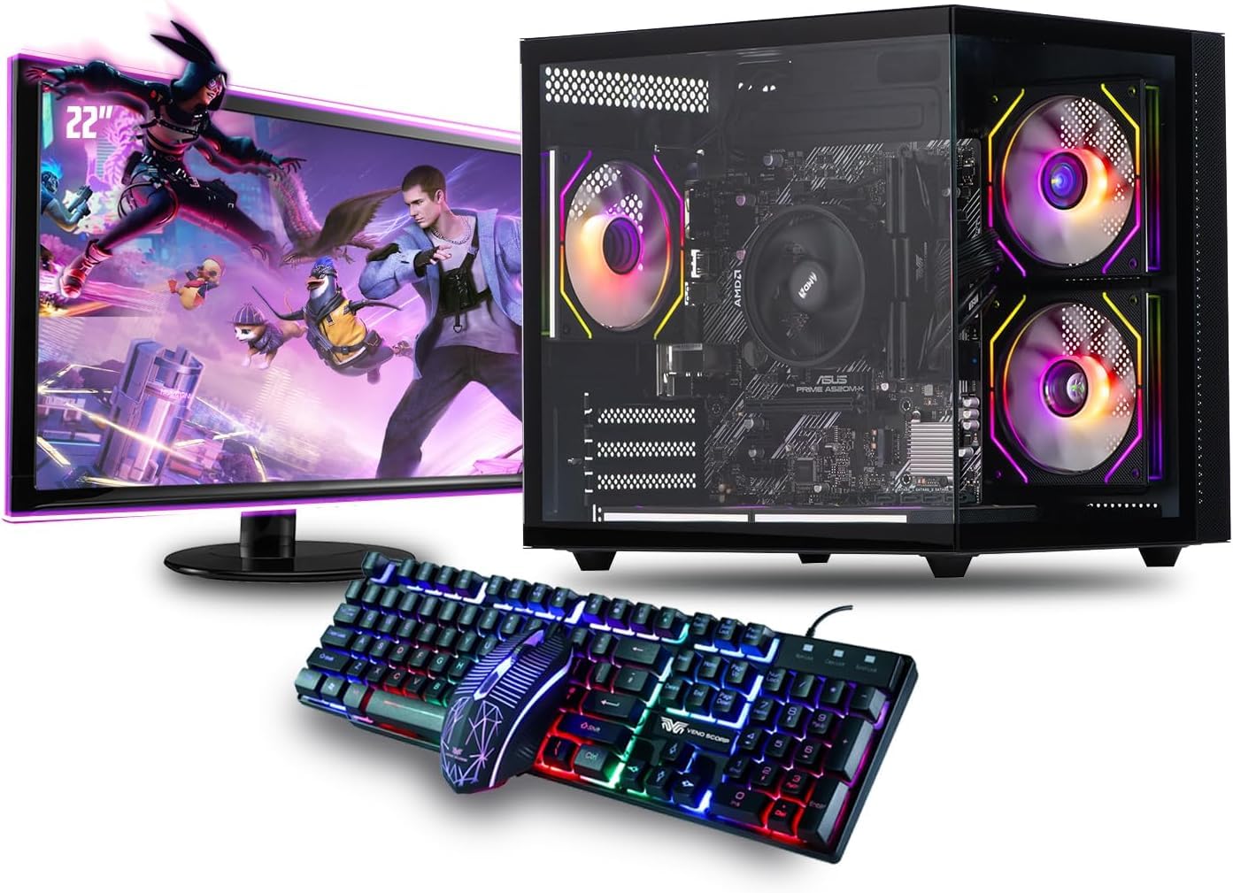 Veno Scorp Gaming PC Bundle Intel Core i7 3rd Gen 3.9GHz, GTX 750 4GB, 16GB RAM, 256GB SSD + 1TB HDD, Windows 11, WiFi, 22" Monitor, Titan RGB Case, 500W PSU