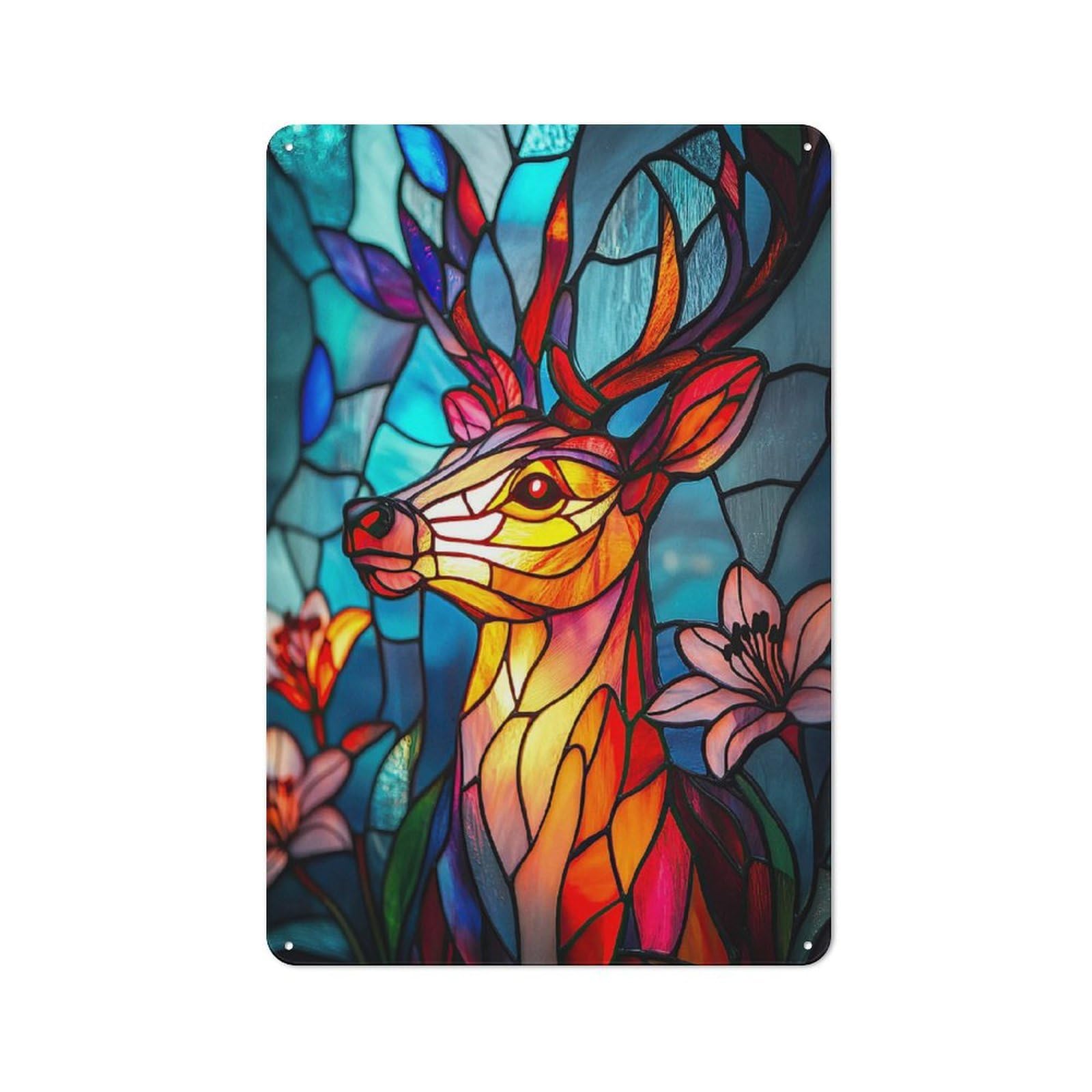 Junmoney Stained Glass Deer Lamp Shed Style Shed Metal Sign 30X20cm, Shed Wall Decor For Shed, Garden Room, Porch Or Garage
