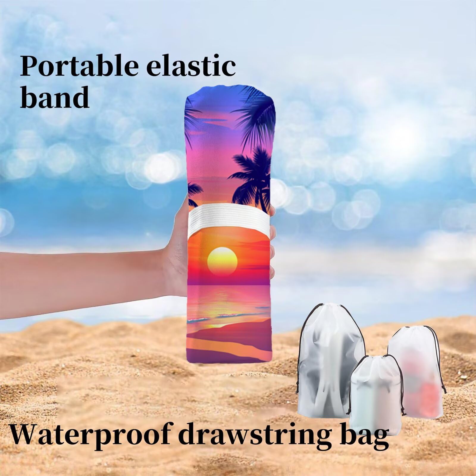 Strandtuch Sommersonnenaufgang Mikrofaser Handtuch Groß 220 x 100 cm, Saunahandtuch Schnell Trocknendes, Sandfreie Stranddecke, Saugfähiges Badetuch, Platzsparende Reisehandtuch, Sauna Zubehör Y1-811