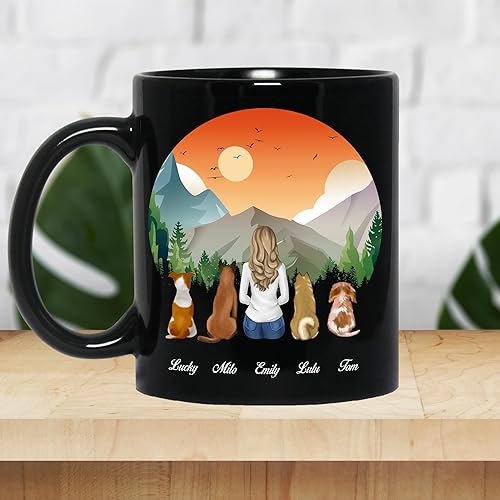 Miniatura 3 de Taza personalizada de perro (niña, 4 perros), taza personalizada de 11 onzas y 15 onzas con avatares, nombres, razas de perros, taza de mamá de