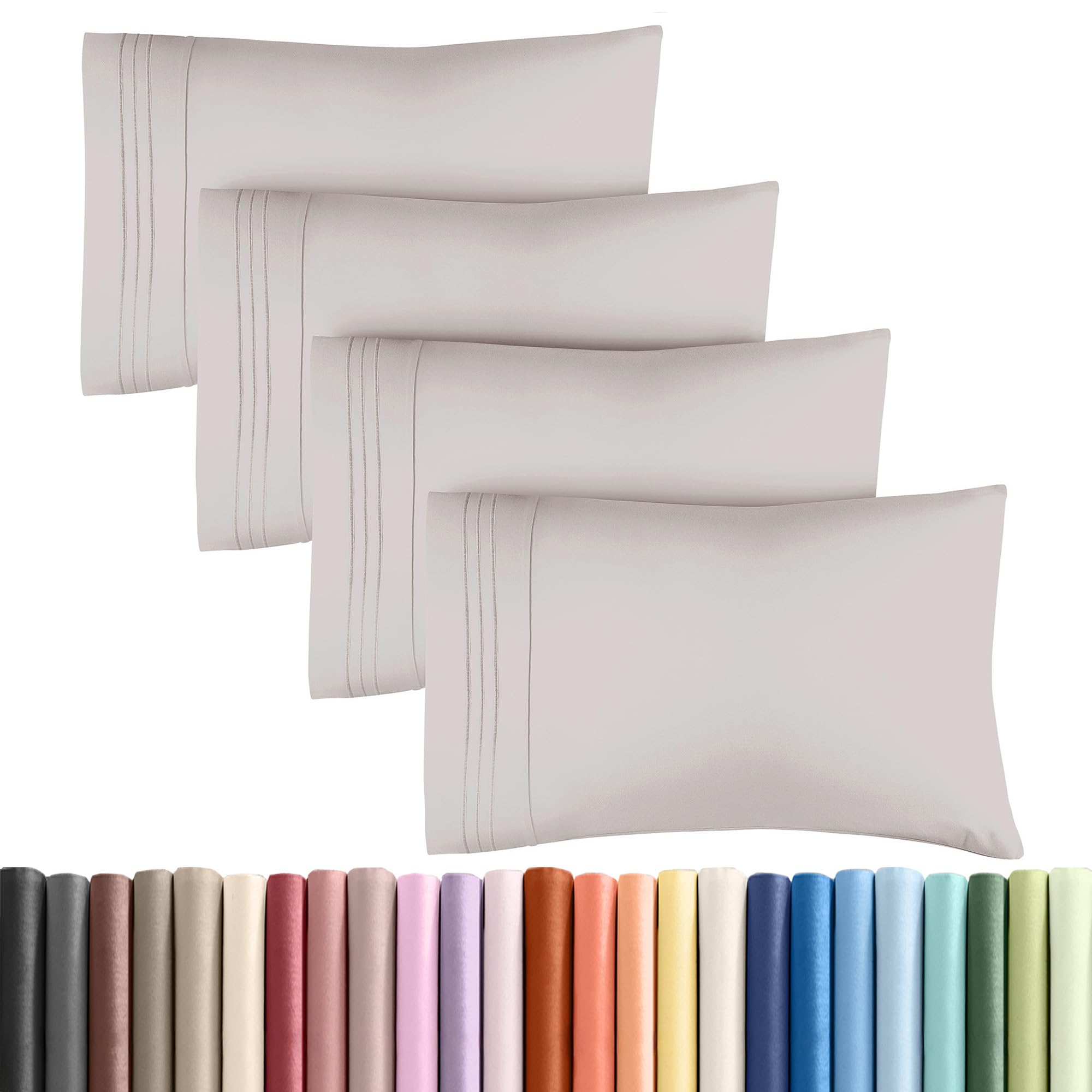 king pillow cases set of 4 - ultra soft hotel quality pillowcase covers - luxury comfy bedding for women, men, kids & teens - machine washable pillow protectors - 4 pieces set - king size light grey