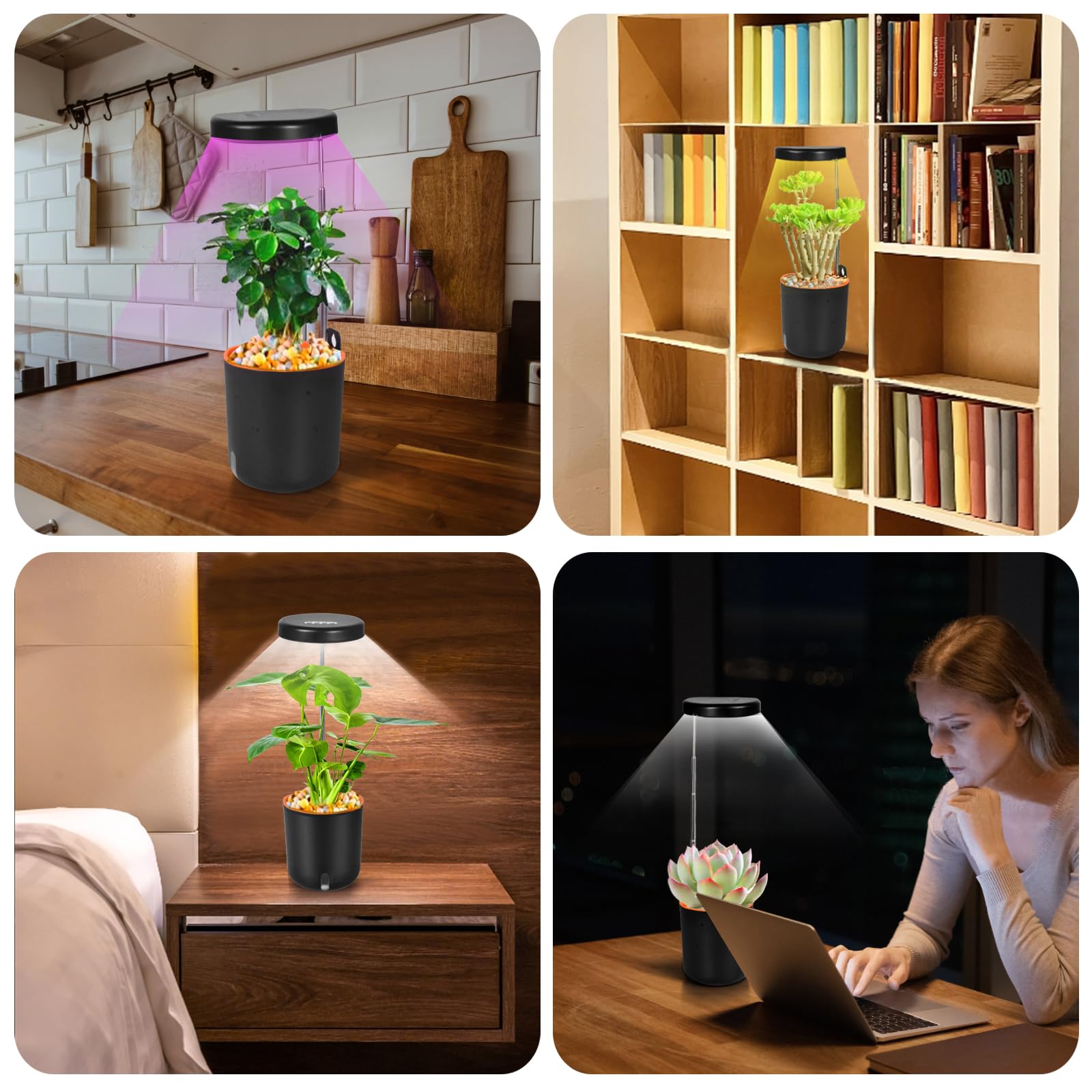 Mini luz de crecimiento de espectro completo con maceta de riego automático, maceta de escritorio de altura ajustable para violeta africana, trampa de moscas Venus, suculentas, plantas pequeñas