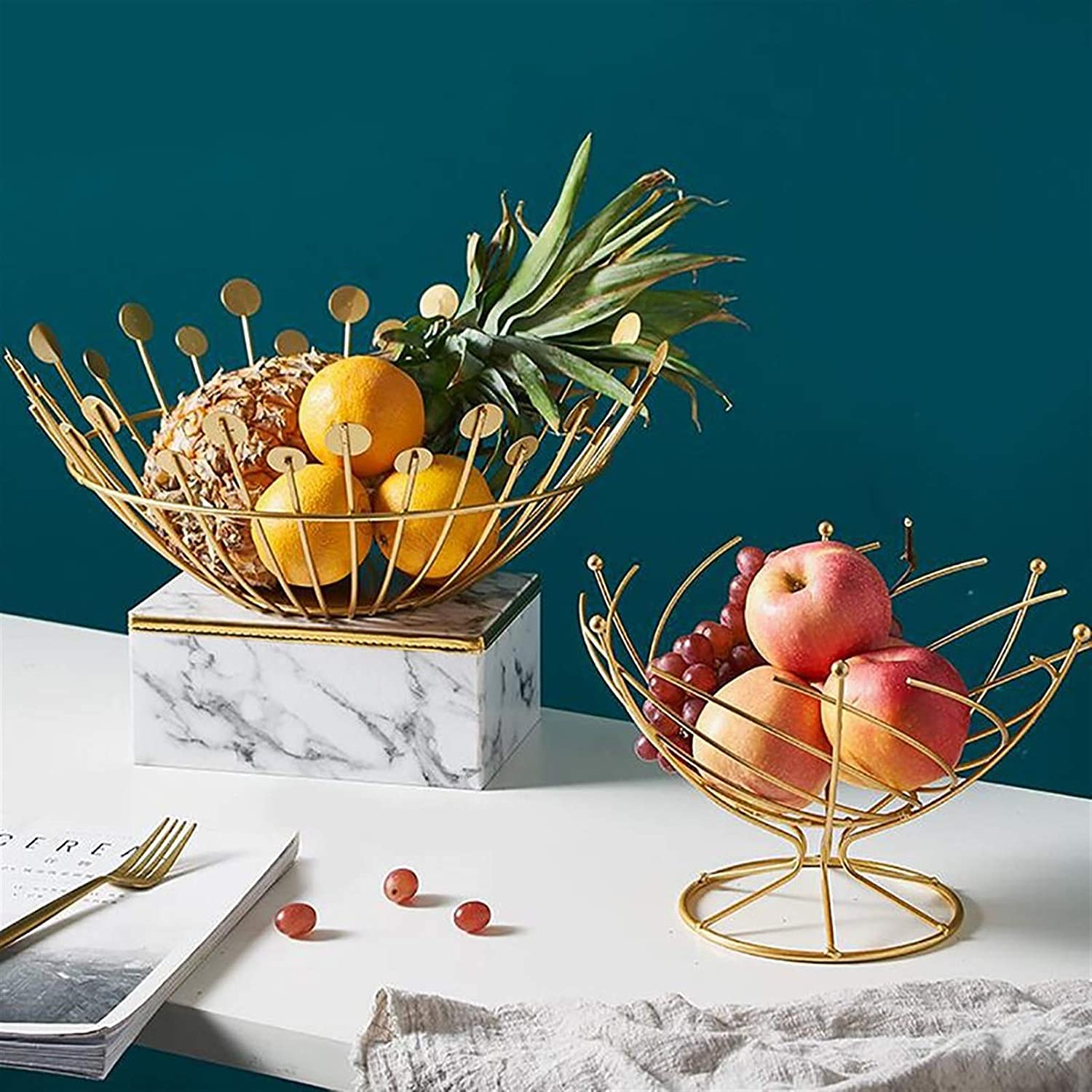 Cestello Portafrutta In Metallo Dorato - Design Moderno Per Tavolo, Ideale Per Frutta, Pane O Decorazione - Foto 7