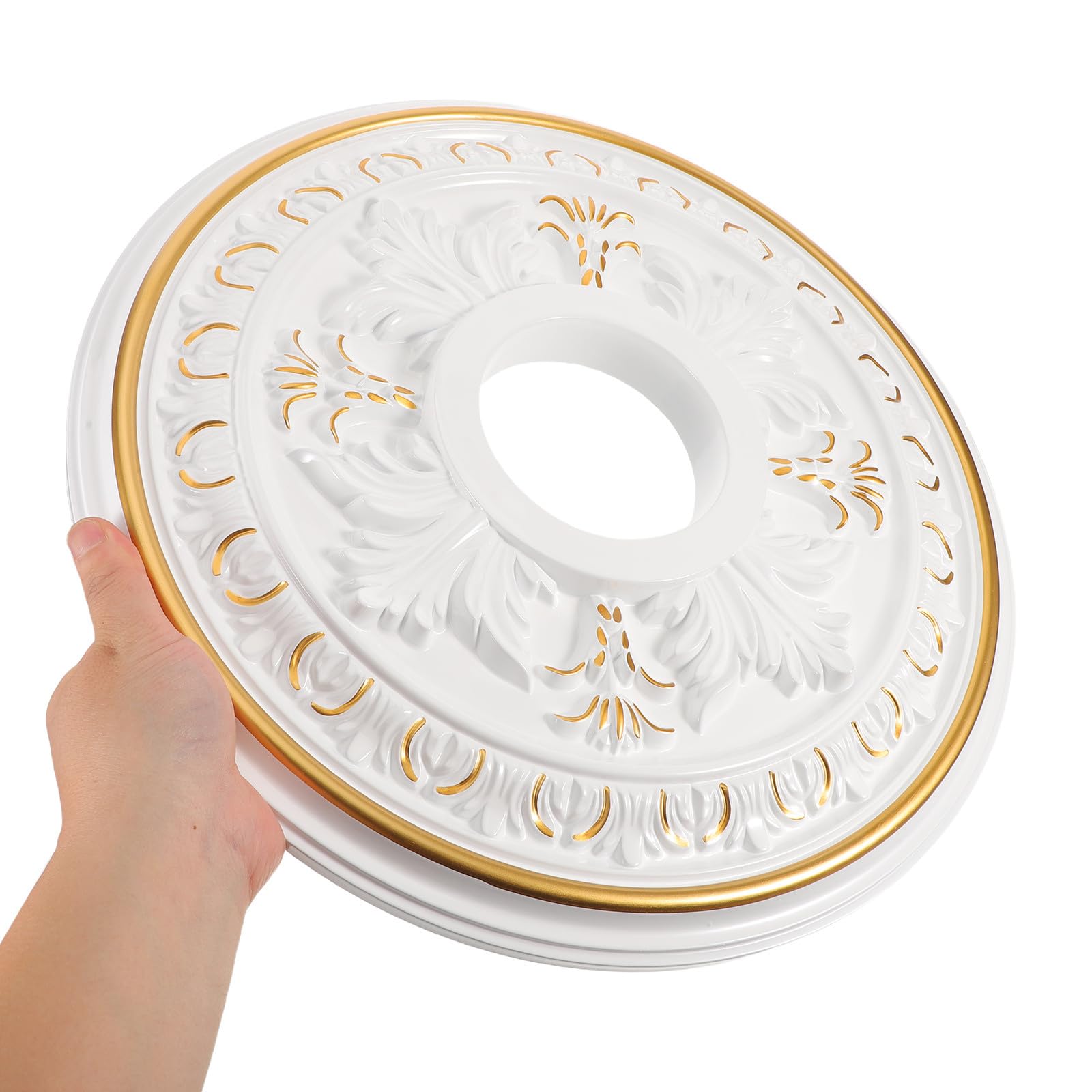 Okrągły sufitowy medalion do opraw oświetleniowych - Elegancka osłona lampy sufitowej - Dekoracyjny plastikowy medalion do jadalni i przedpokoju, (15,6" śr. zewn. x 4,3" śr. wewn.)