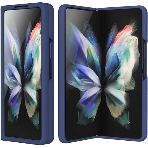 for Samsung Galaxy Z Fold 3 Case, Galaxy Z Fold 3 Liquid Silicone Case Dual Layer Hybrid Hard PC Soft Silicone Slim Fit Shockproof Protective Phone Case for Women Men, Night Blue