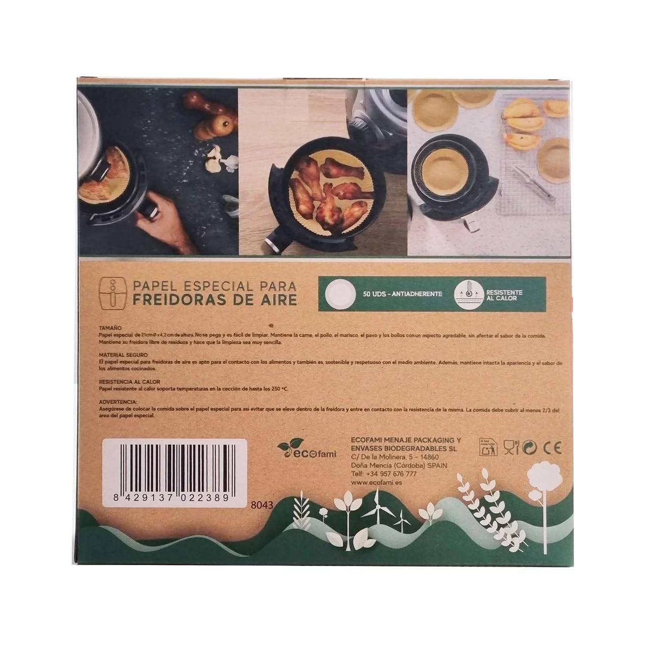 ECOFAMI - Papel especial para freidoras de aire caliente, 21 x 4,2 cm, 50 unidades, 12 unidades