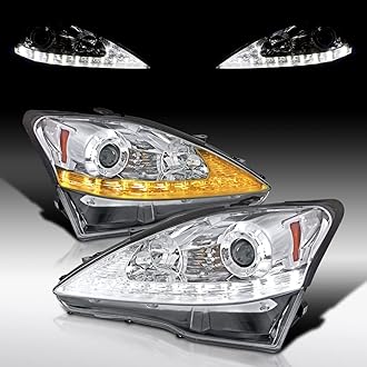 Autozensation Compatible with 2006-2010 Lexus IS250 IS350, Left + Right Pair Headlamps Assembly, SMD LED Turn Signal Chrome Projector Headlights