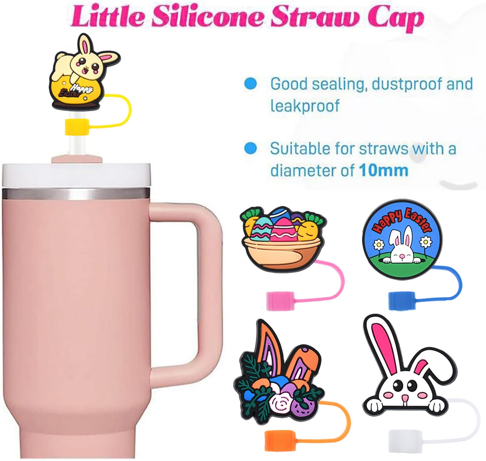 Easter Straw Cover Cap for Stanley Cup, 5PCS Straw Topper for Tumblers Compatible with Stanley 40&30 Oz Cup, Food Grade Easter Straw Covers Cap for Kids Party Favors