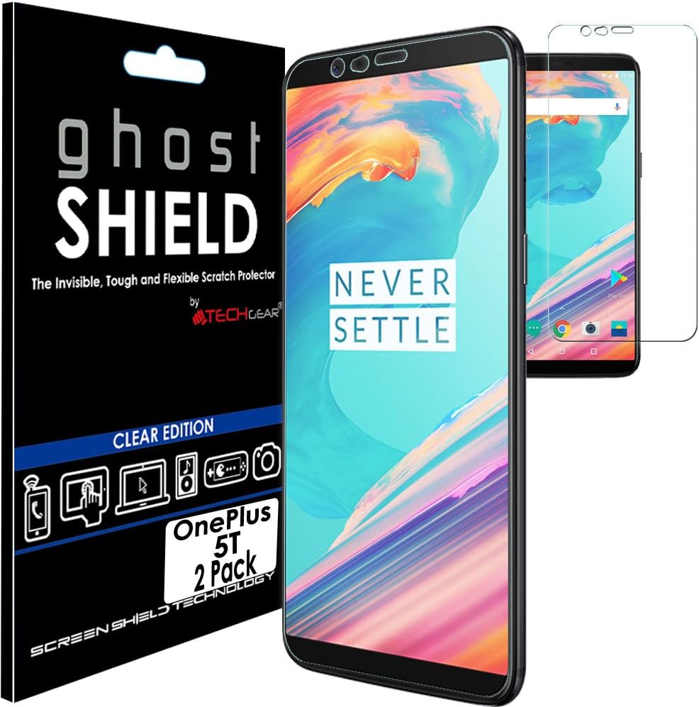 [2 Pack] Screen Protectors to fit OnePlus 5T [ghostSHIELD Edition] Genuine Reinforced Flexible TPU Screen Protector Guard Covers with Full Screen Coverage inc Curved Screen